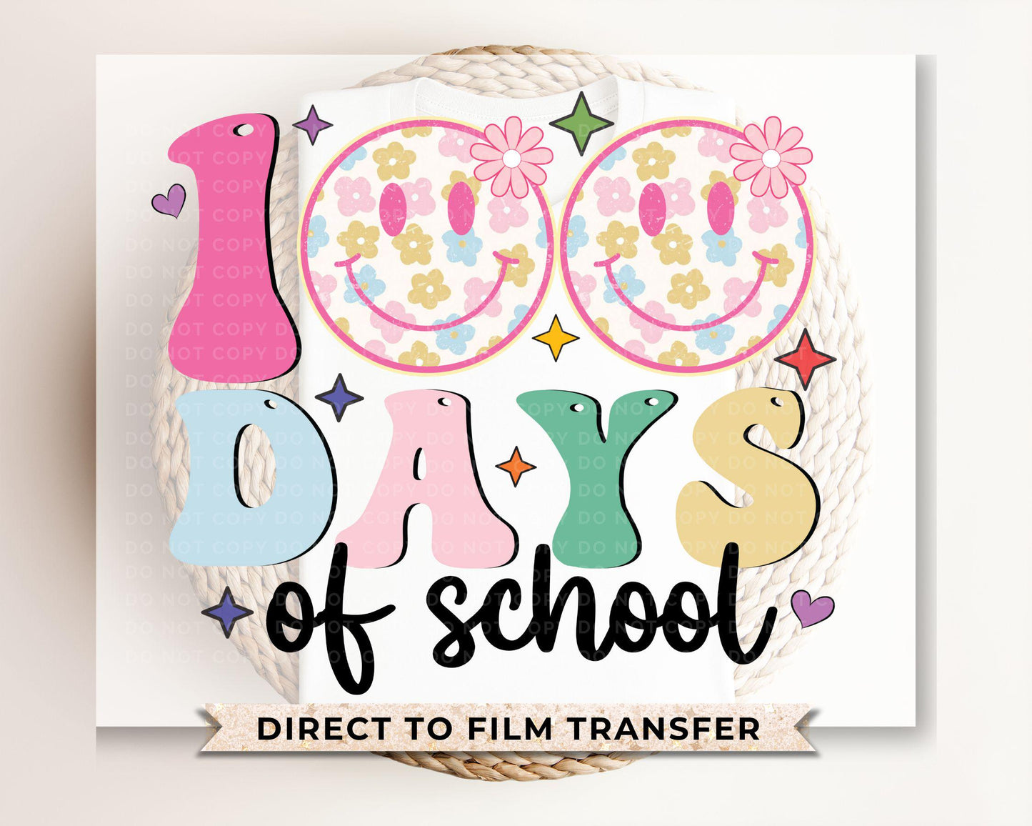 School DTF, Ready to Press, DIY T-shirt, Heat Transfer, Direct to Film, Preschool, Groovy, Cute, Teacher, Colorful, 100 Days of School