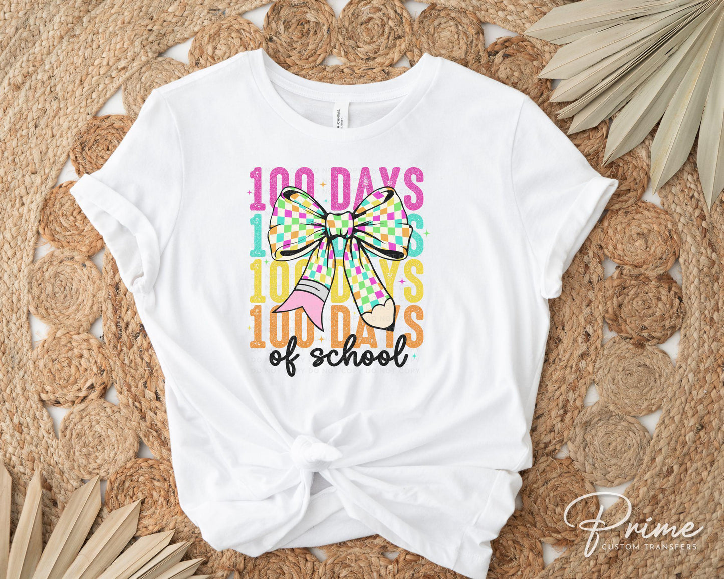School DTF, Ready to Press, DIY T-shirt, Heat Transfer, Direct to Film, Preschool, Teacher, Colorful Checkered Coquette, 100 Days of School