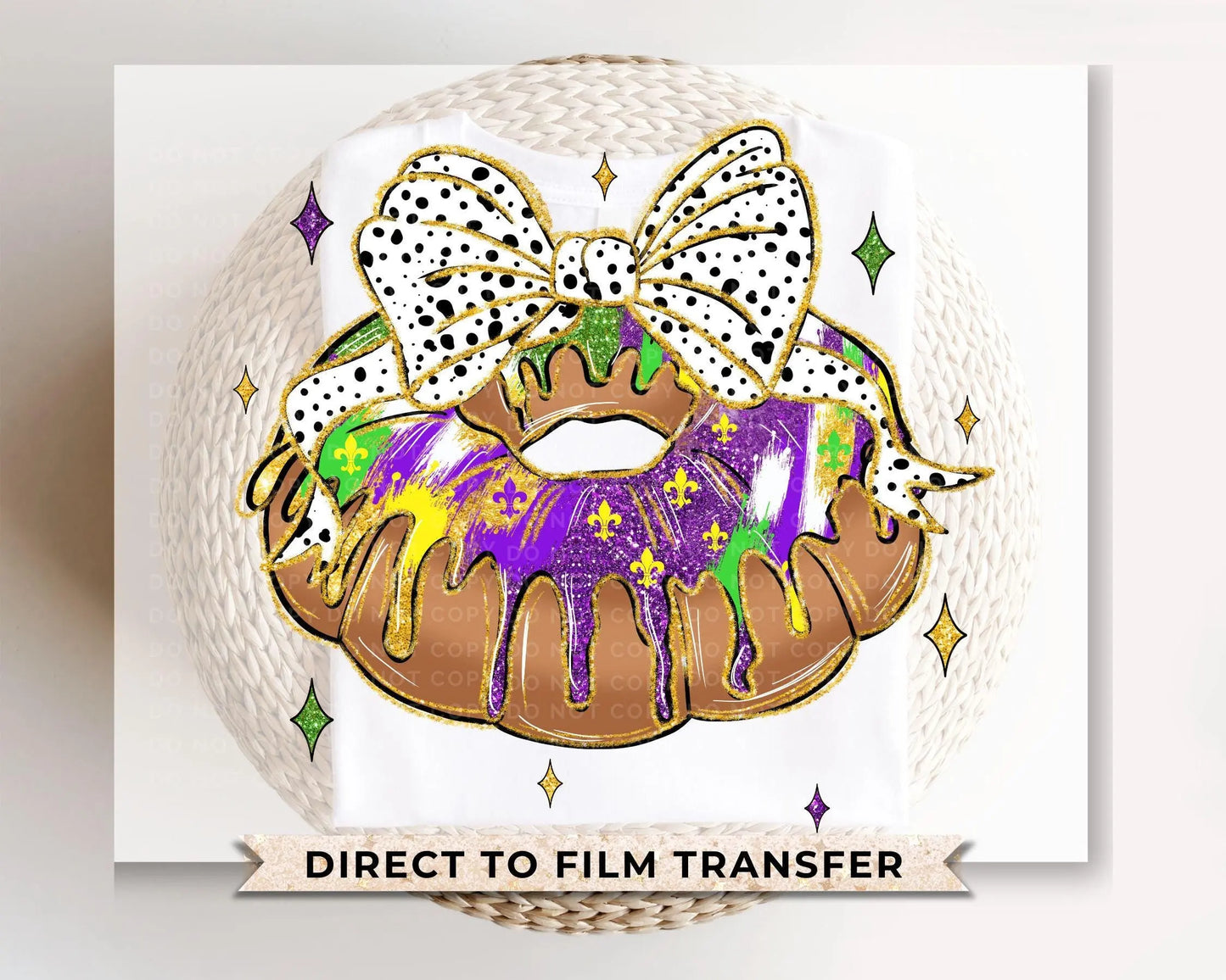 Mardi Gras DTF Transfer, Ready to Press, T-shirt Transfer, Heat Transfer, Direct to Film, Louisiana New Orleans, King Cake Coquette Bow