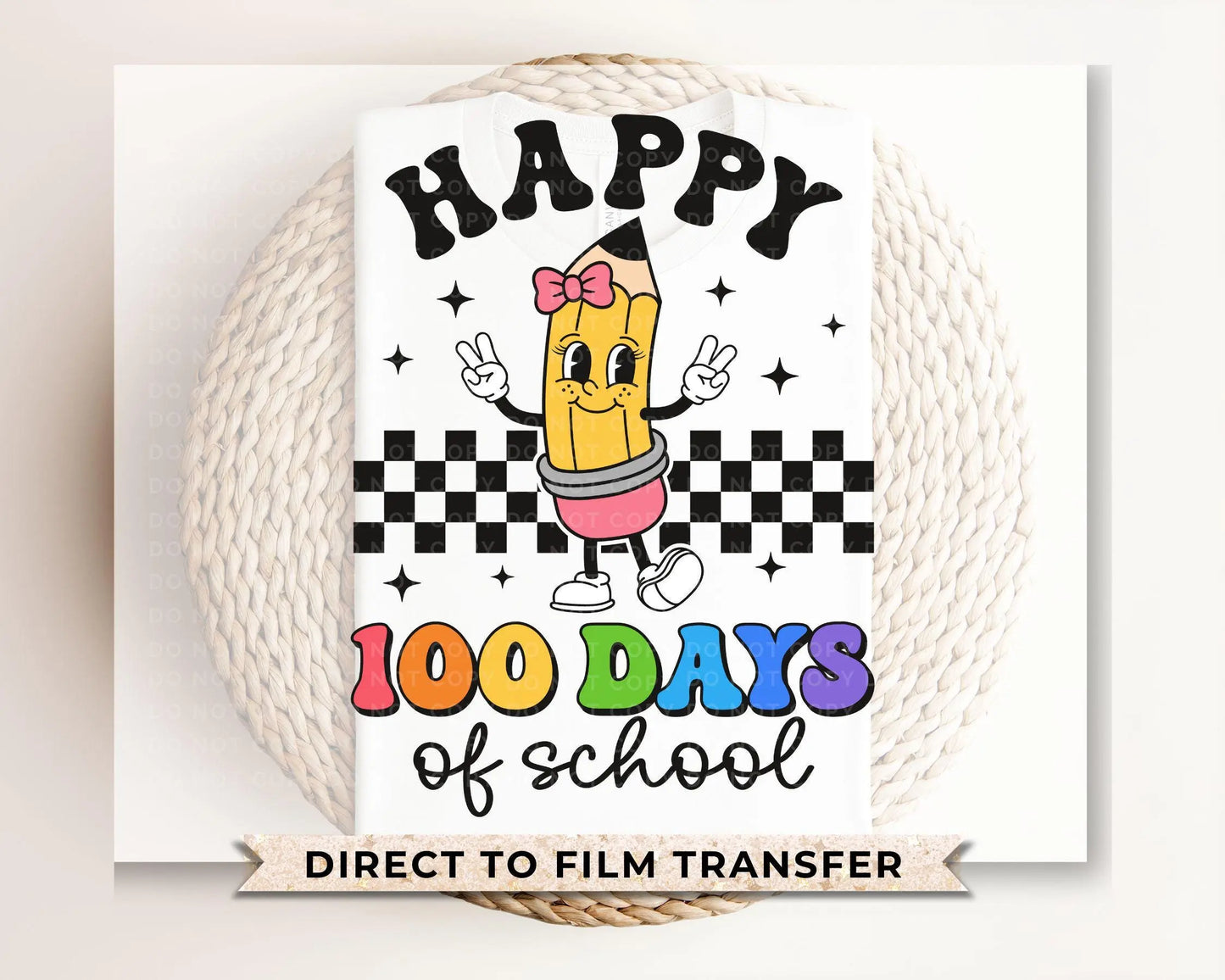 School DTF, Ready to Press, DIY T-shirt, Heat Transfer, Direct to Film, Preschool, Teacher Gift, Cartoon Pencil, Happy 100 Days of School