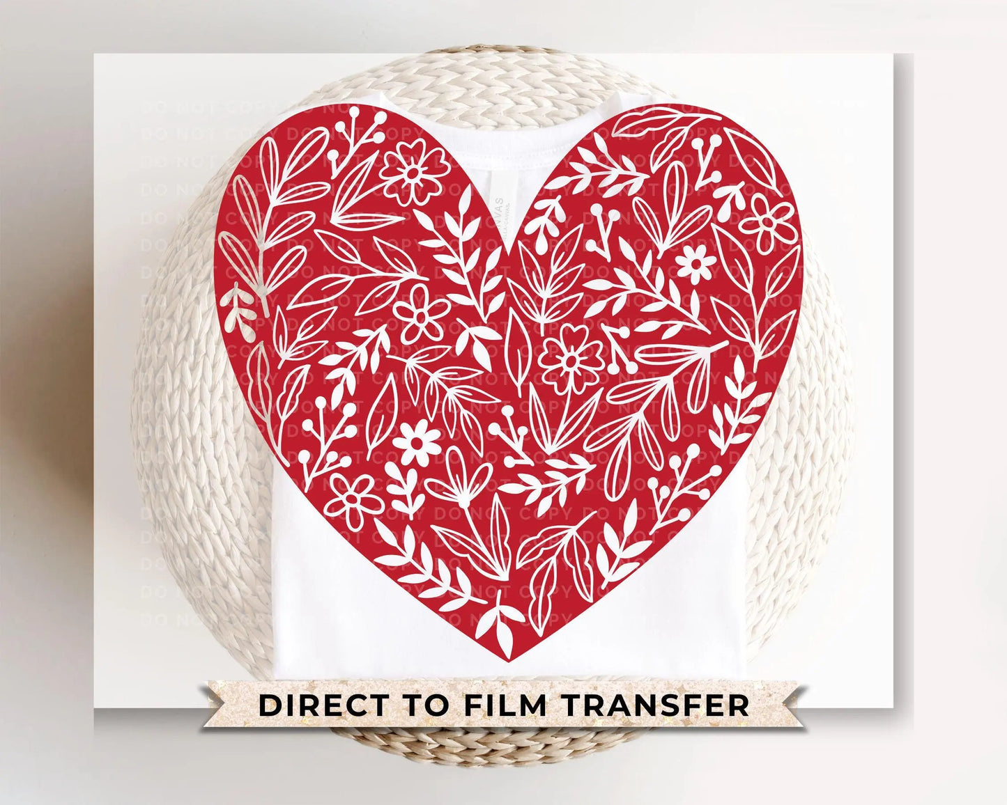 Valentine's Day, DTF Transfers, Ready to Press, T-shirt Transfers, Heat Transfer, Direct to Film, Holiday, Love, Romance, Solid Floral Heart