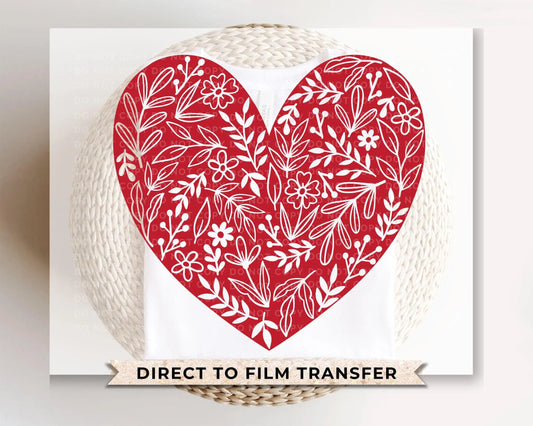 Valentine's Day, DTF Transfers, Ready to Press, T-shirt Transfers, Heat Transfer, Direct to Film, Holiday, Love, Romance, Solid Floral Heart