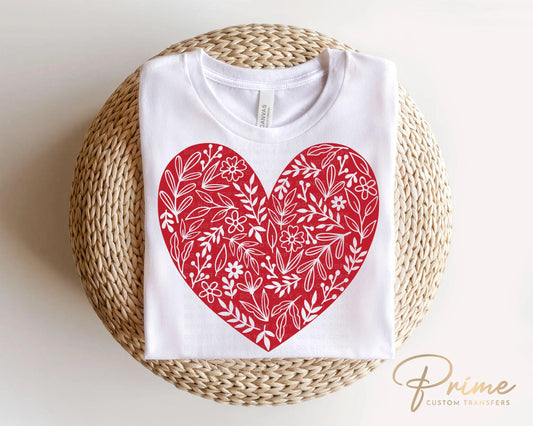 Valentine's Day, DTF Transfers, Ready to Press, T-shirt Transfers, Heat Transfer, Direct to Film, Holiday, Love, Romance, Solid Floral Heart