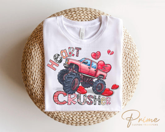 Valentine's Day DTF Transfer, Ready to Press, T-shirt Transfer, Heat Transfer, Direct to Film, Hearts, Boy, Monster Truck, Heart Crusher