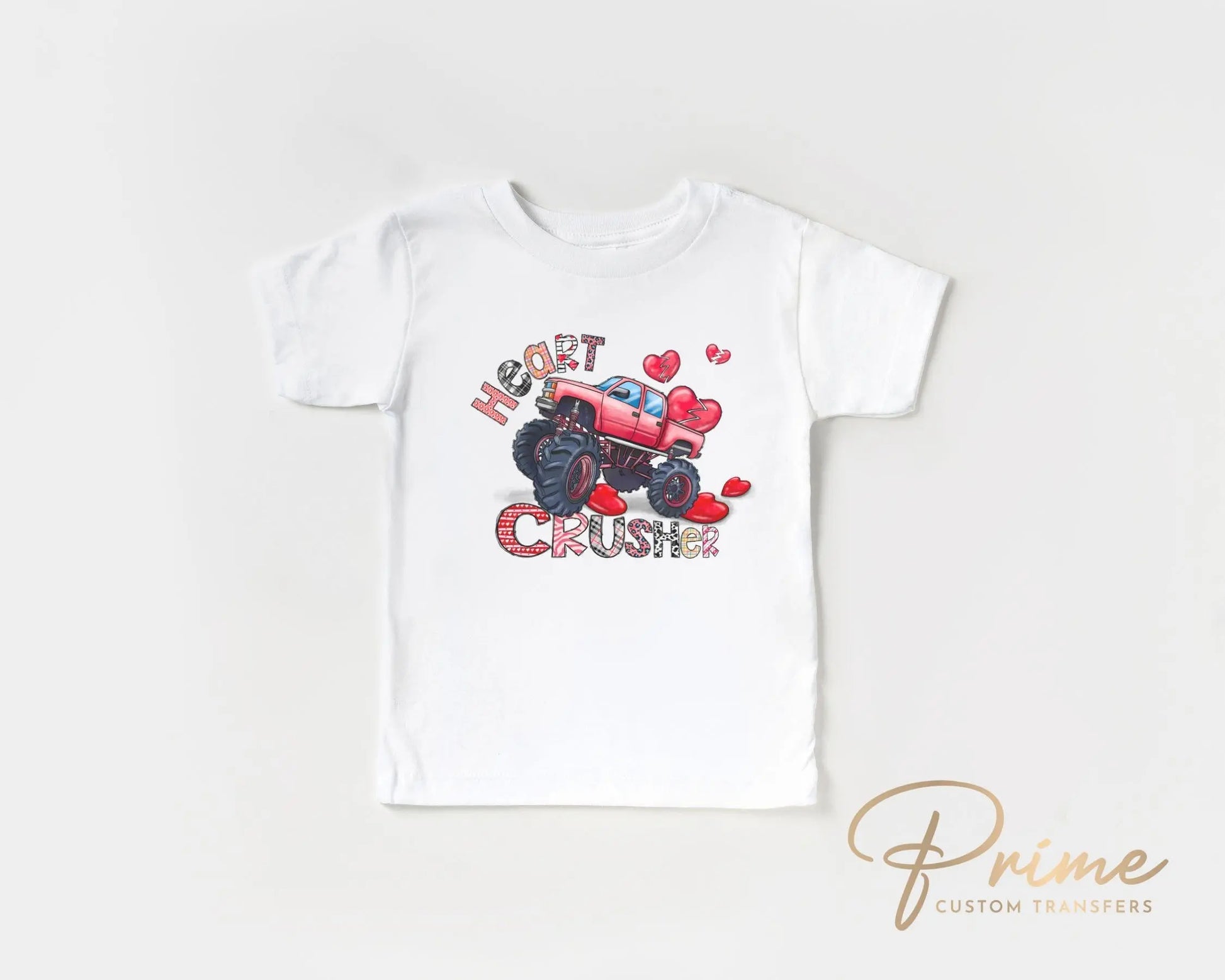 Valentine's Day DTF Transfer, Ready to Press, T-shirt Transfer, Heat Transfer, Direct to Film, Hearts, Boy, Monster Truck, Heart Crusher