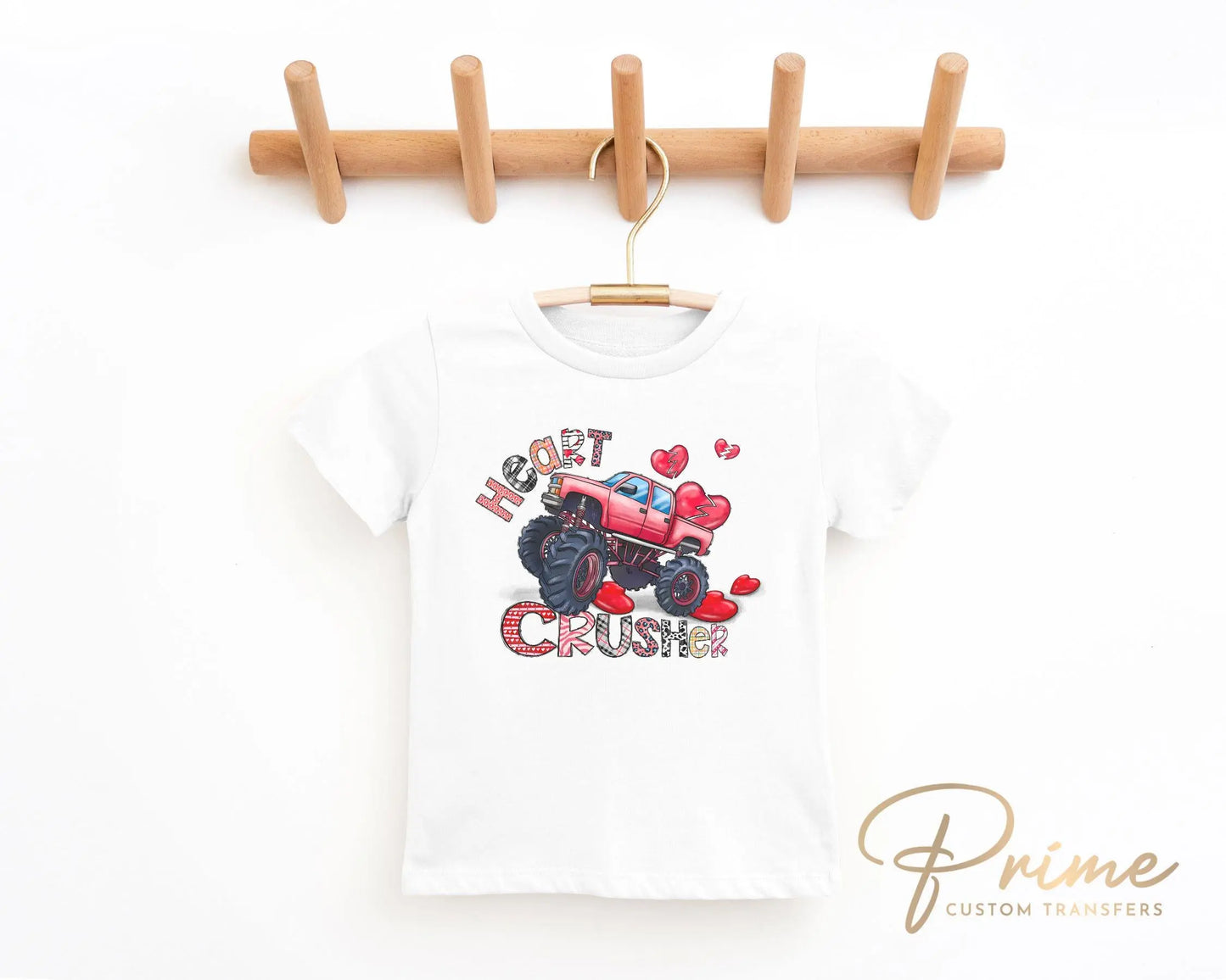 Valentine's Day DTF Transfer, Ready to Press, T-shirt Transfer, Heat Transfer, Direct to Film, Hearts, Boy, Monster Truck, Heart Crusher