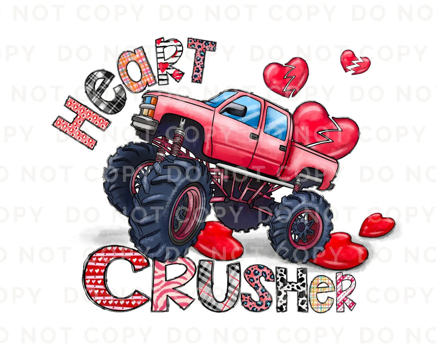 Valentine's Day DTF Transfer, Ready to Press, T-shirt Transfer, Heat Transfer, Direct to Film, Hearts, Boy, Monster Truck, Heart Crusher
