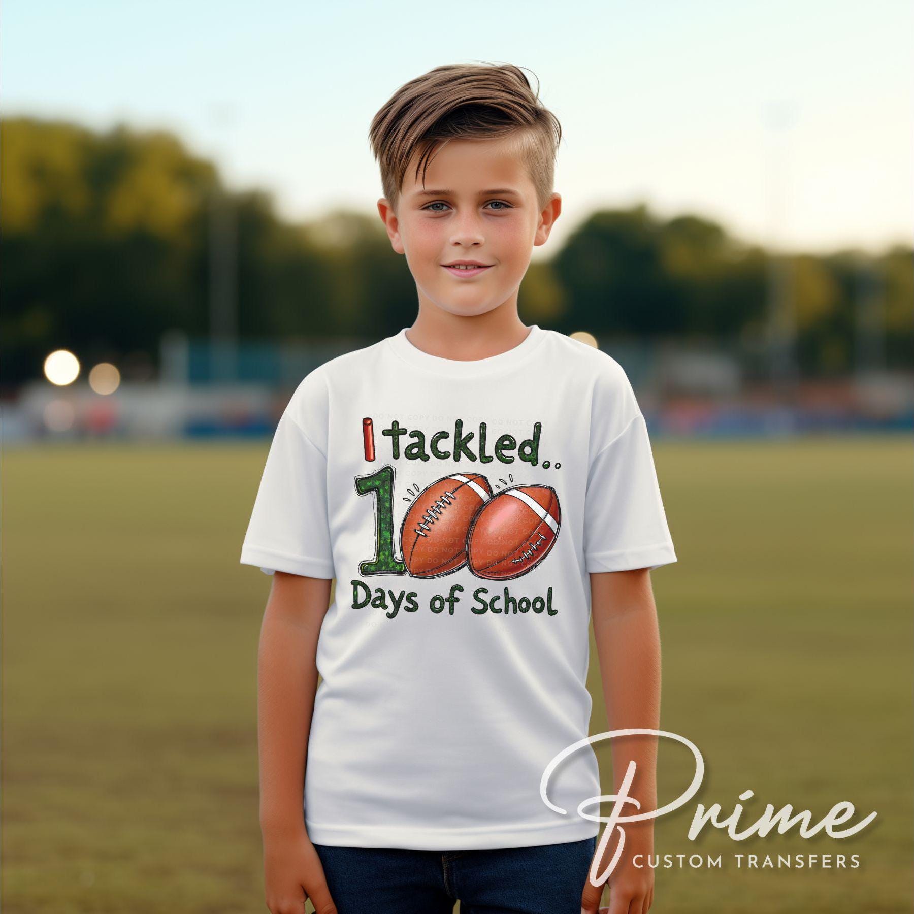 School DTF, Ready to Press, DIY T-shirt, Heat Transfer, Direct to Film, Preschool, Pre-K, Teacher, Sports, Boy Football 100 Days of School