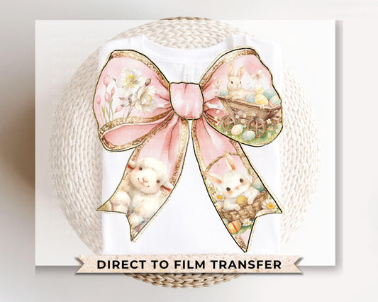 Easter DTF Transfers, Ready to Press, T-shirt Transfers, Heat Transfer, Direct to Film, Holiday, Floral, Easter Bunny Coquette Pink Bow