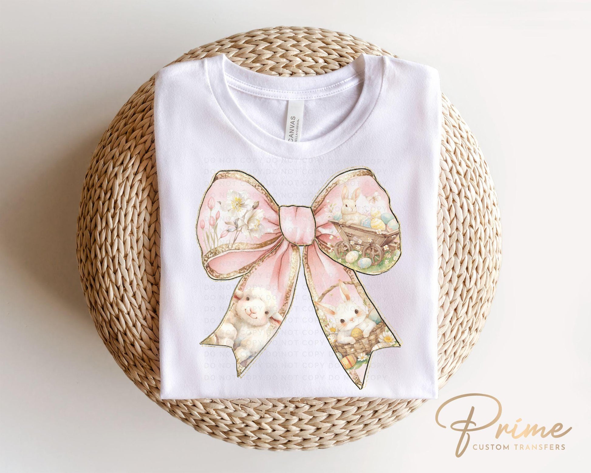 Easter DTF Transfers, Ready to Press, T-shirt Transfers, Heat Transfer, Direct to Film, Holiday, Floral, Easter Bunny Coquette Pink Bow