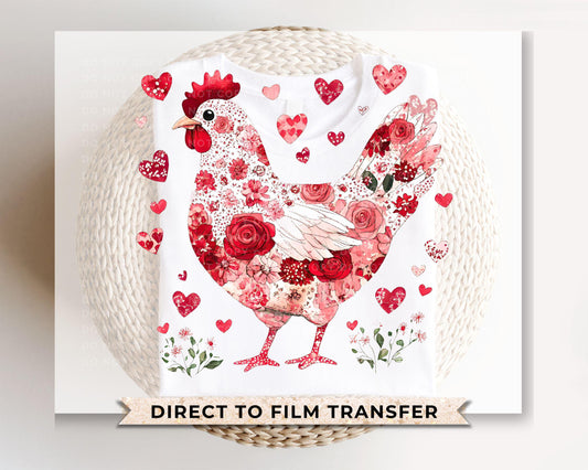 Valentine's Day DTF Transfers, Ready to Press, T-shirt Transfers, Heat Transfer, Direct to Film, Western, Love, Country, Floral Chicken