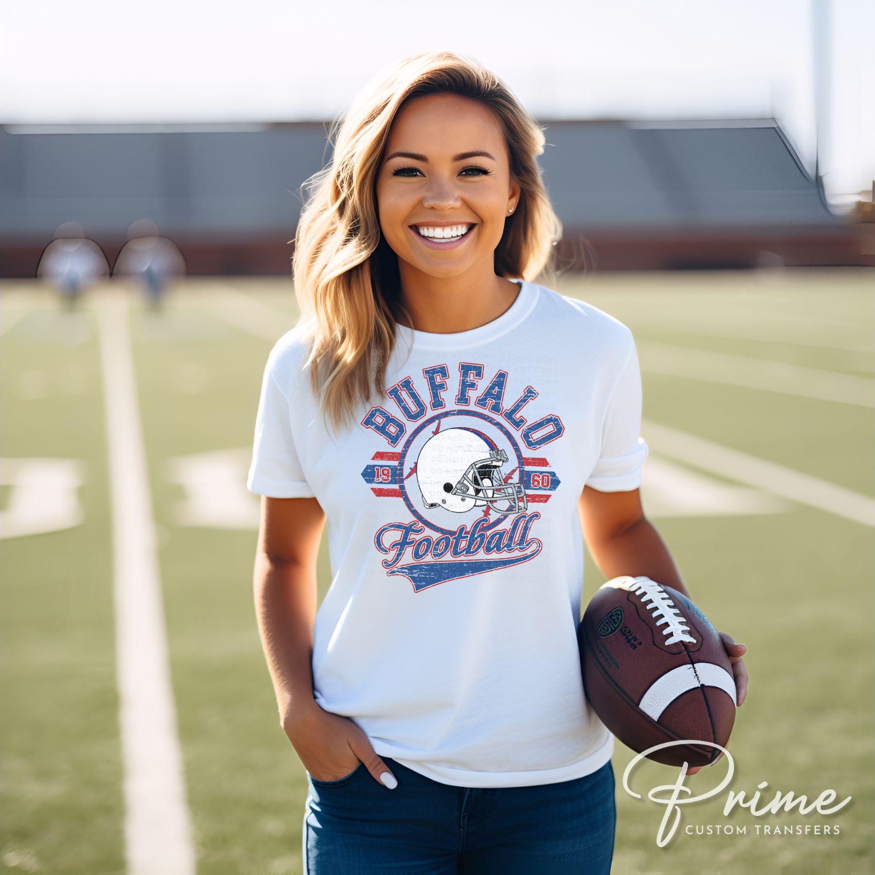 Football DTF Transfers, Ready to Press, T-shirt Transfers, Heat Transfer, Direct to Film, Sports, Full Color, Distressed, Buffalo, New York