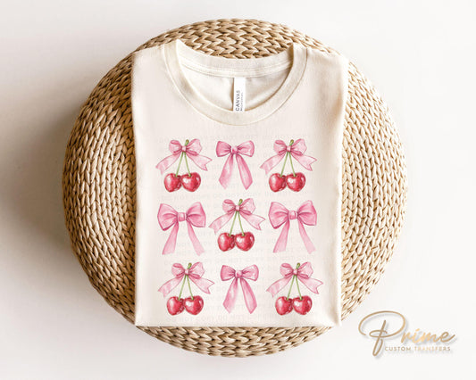 Cherries DTF Transfer, Ready to Press, T-shirt Transfer, Heat Transfer, Direct to Film, Trendy, Girlie, Aesthetic, Coquette Cherries and Bow