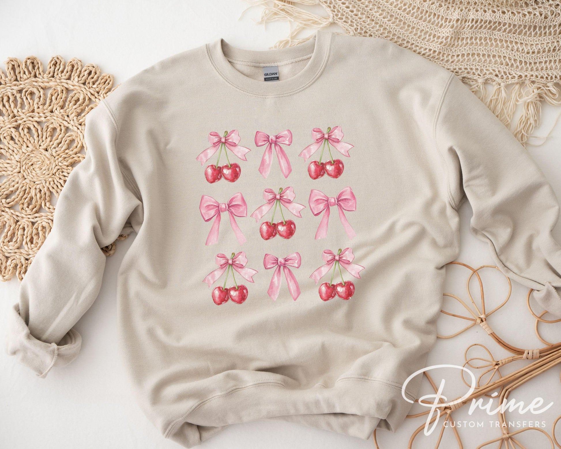 Cherries DTF Transfer, Ready to Press, T-shirt Transfer, Heat Transfer, Direct to Film, Trendy, Girlie, Aesthetic, Coquette Cherries and Bow