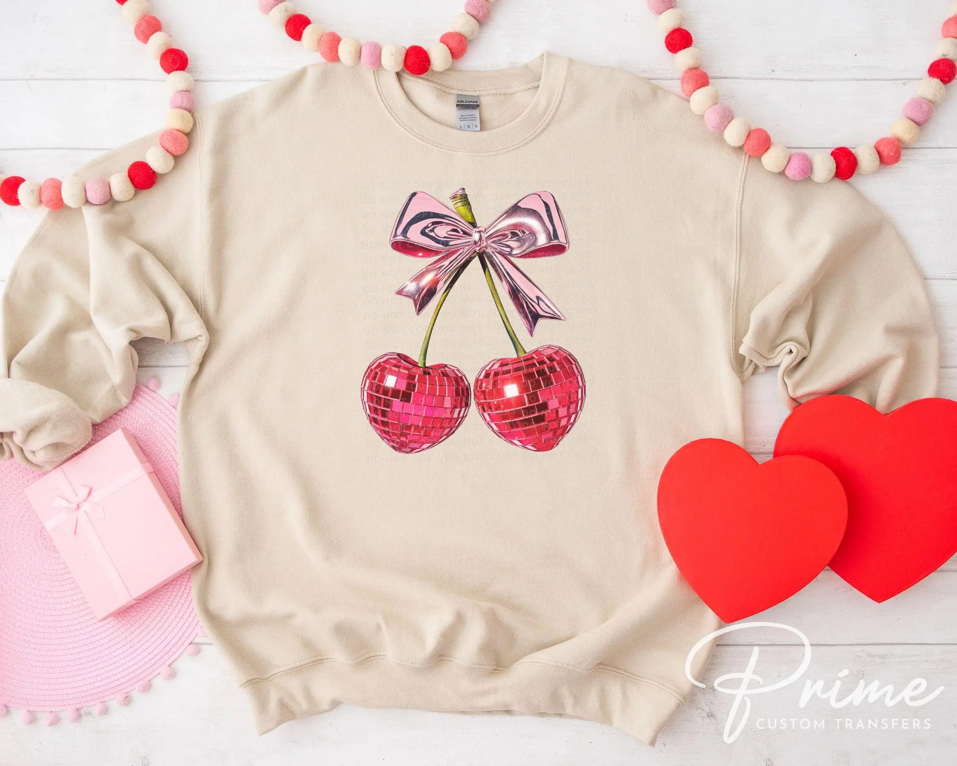 Valentine's Day DTF Transfers, Ready to Press, T-shirt Transfers, Heat Transfer, Direct to Film, Trendy, Coquette, Disco Heart Cherries