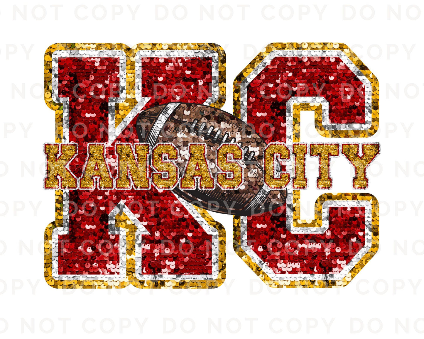 Football DTF Transfer, Ready to Press, T-shirt Transfer, Heat Transfer, Direct to Film, Sports Fan, FAUX Glitter, KC Kansas City Faux Sequin