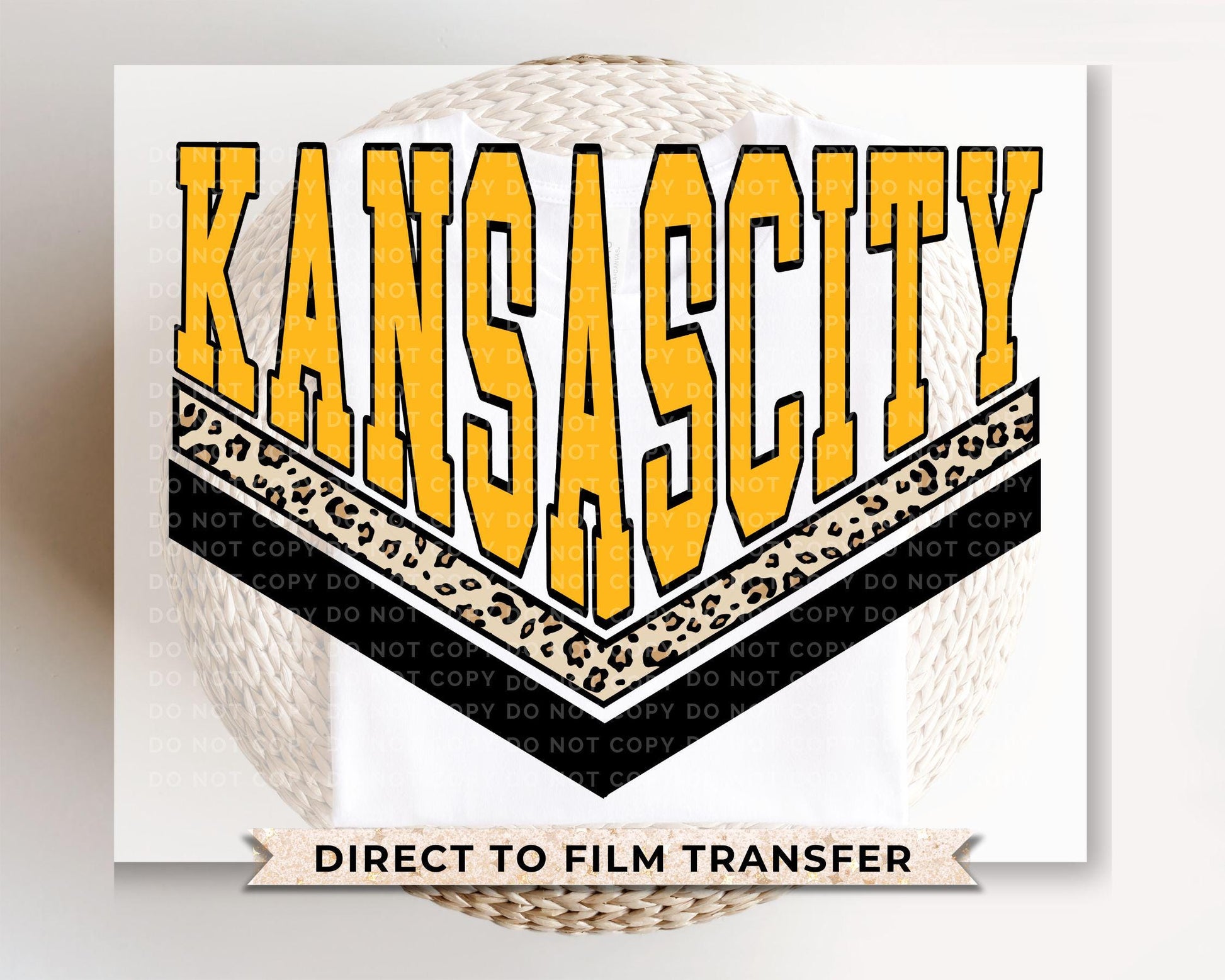 Football DTF Transfers, Ready to Press, T-shirt Transfer, Heat Transfer, Direct to Film, Sports Fan, Game Day, Kansas City Leopard with Gold