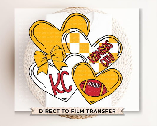 Football DTF Transfers, Ready to Press, T-shirt Transfer, Heat Transfer, Direct to Film, Game Day Sports Fan, KC Kansas City Valentine's Day