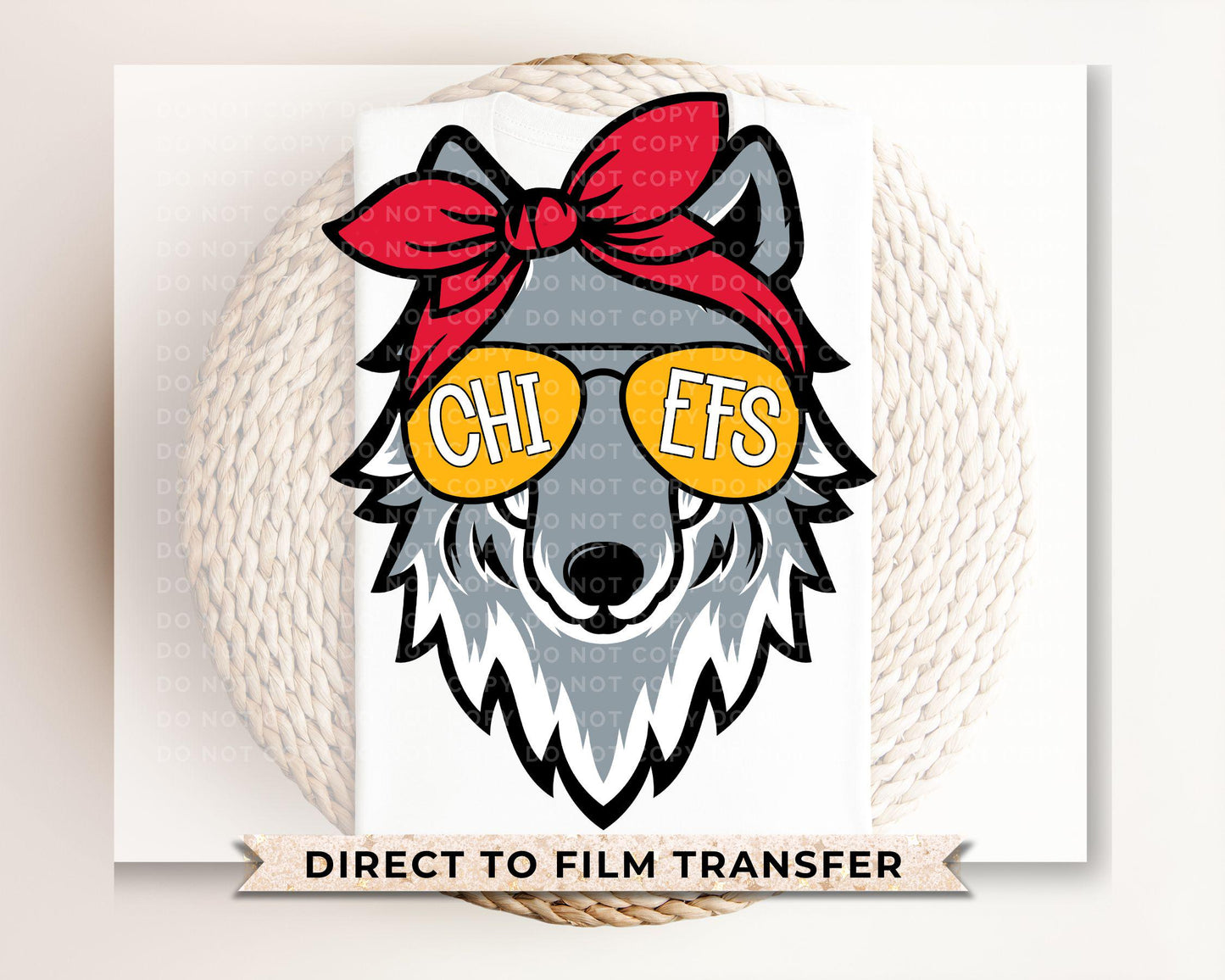 Football DTF Transfers, Ready to Press, T-shirt Transfer, Heat Transfer, Direct to Film, Sports, KC Football Fan Red Gold Girl Wolf Mascot