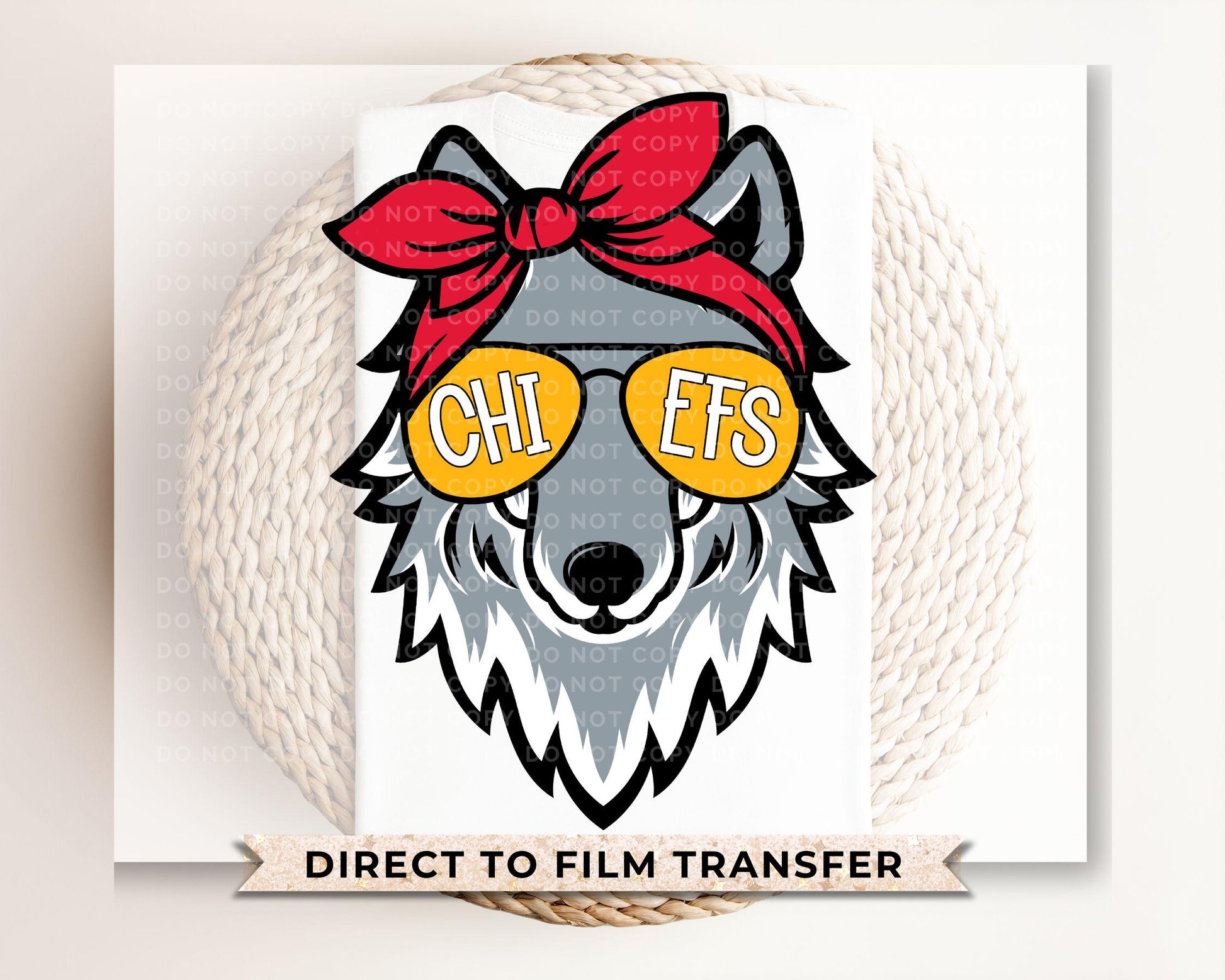 Football DTF Transfers, Ready to Press, T-shirt Transfer, Heat Transfer, Direct to Film, Sports, KC Football Fan Red Gold Girl Wolf Mascot