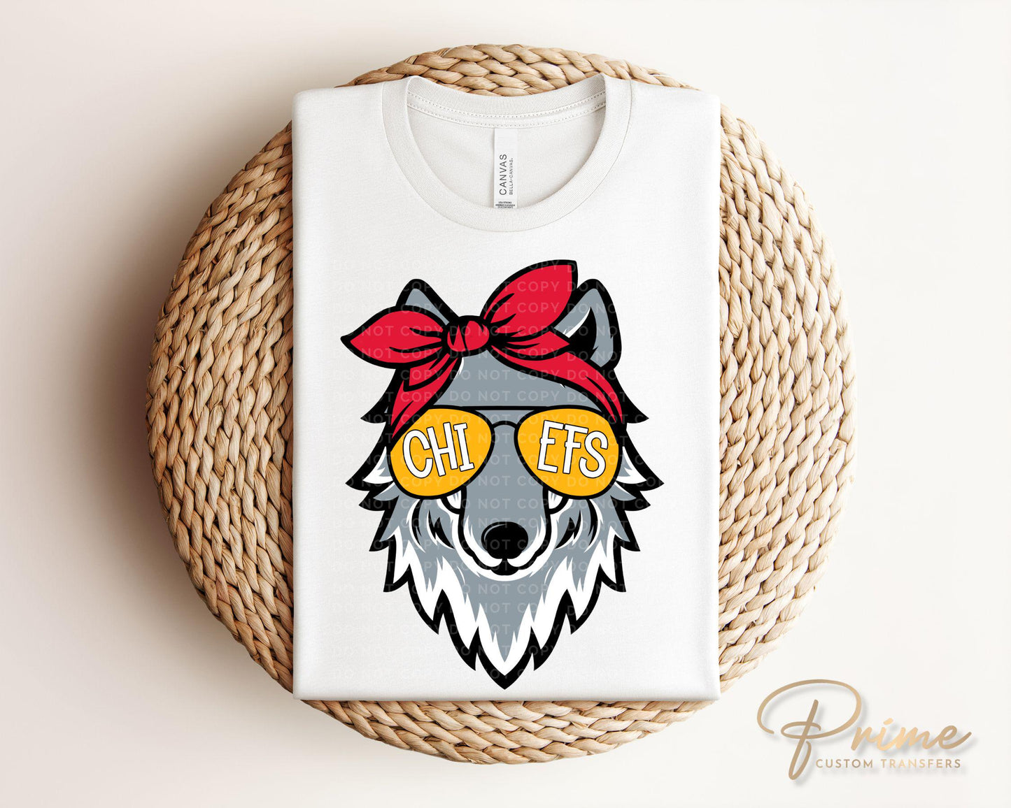 Football DTF Transfers, Ready to Press, T-shirt Transfer, Heat Transfer, Direct to Film, Sports, KC Football Fan Red Gold Girl Wolf Mascot