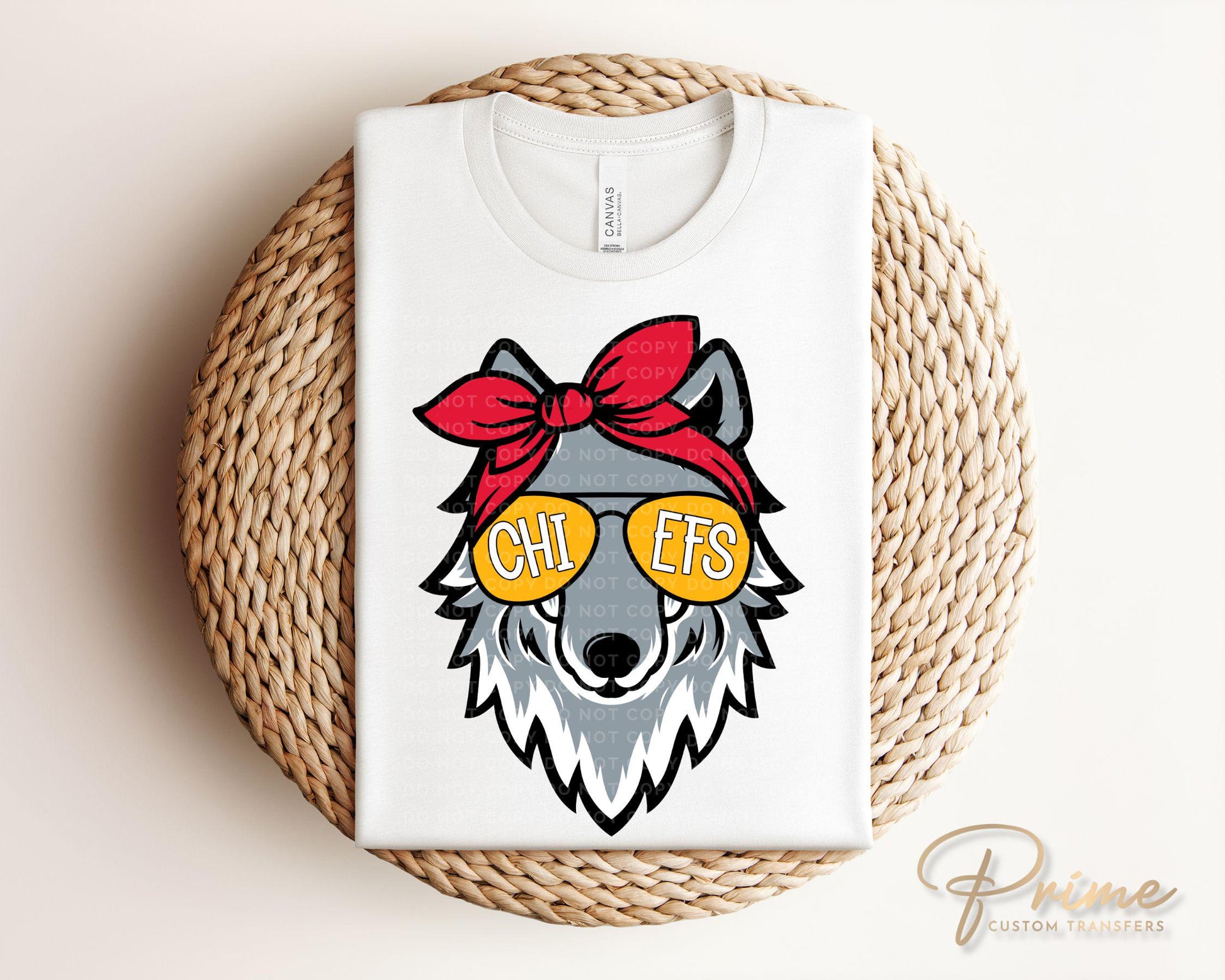 Football DTF Transfers, Ready to Press, T-shirt Transfer, Heat Transfer, Direct to Film, Sports, KC Football Fan Red Gold Girl Wolf Mascot