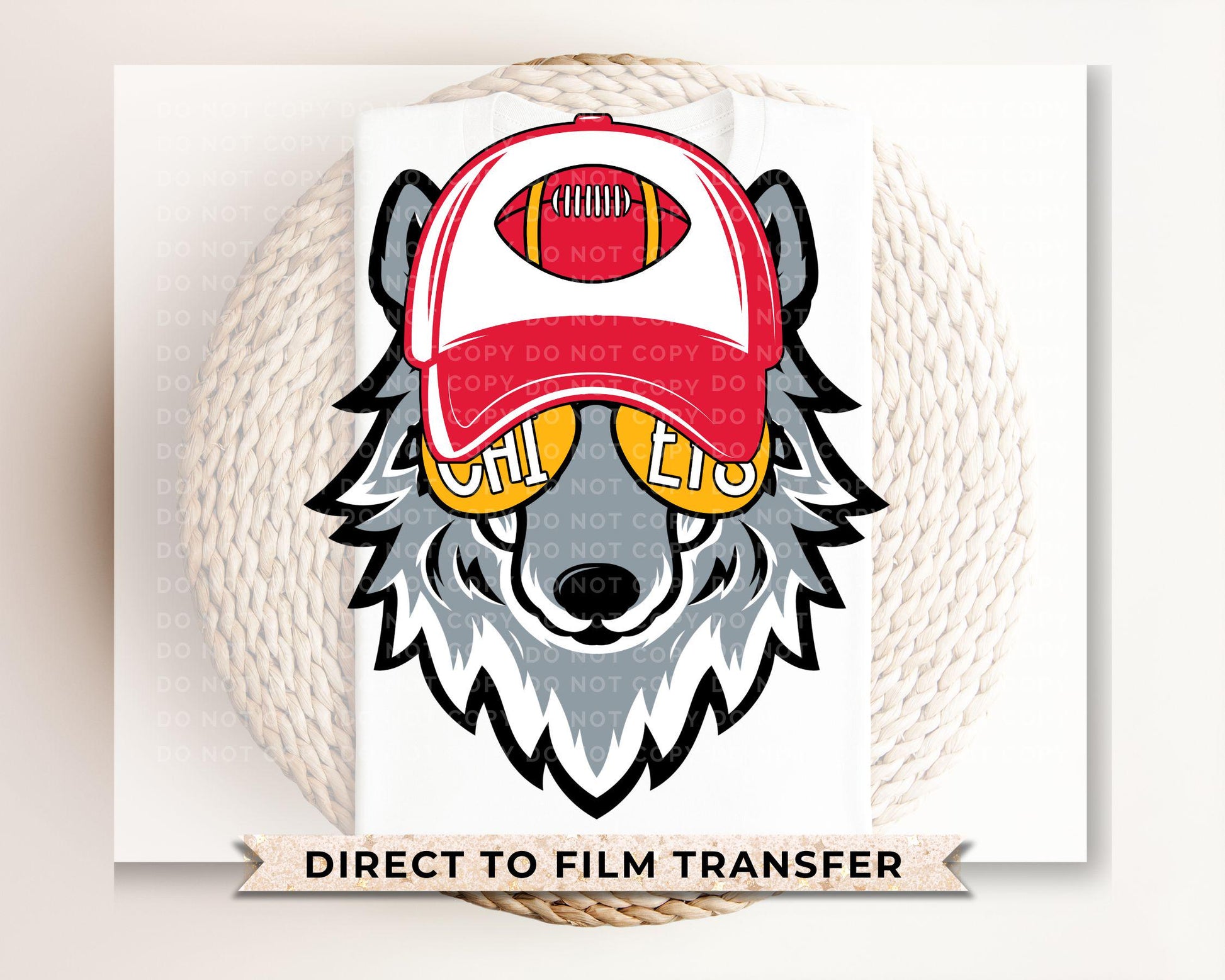 Football DTF Transfers, Ready to Press, T-shirt Transfer, Heat Transfer, Direct to Film, Sports, KC Football Fan Red Gold Boy Wolf Mascot