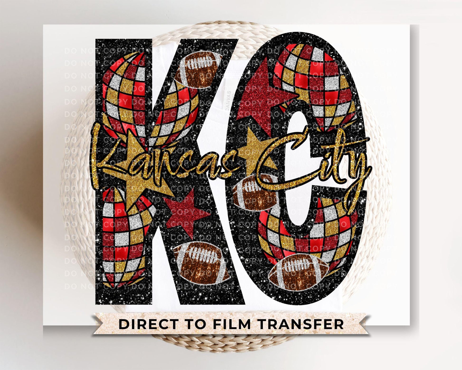 Football DTF Transfer, Ready to Press, T-shirt Transfer, Heat Transfer, Direct to Film, KC Sports Fan, Red Gold Kansas City Football Fans
