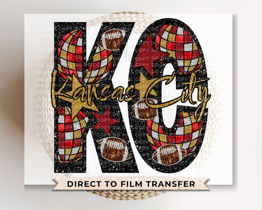 Football DTF Transfer, Ready to Press, T-shirt Transfer, Heat Transfer, Direct to Film, KC Sports Fan, Red Gold Kansas City Football Fans