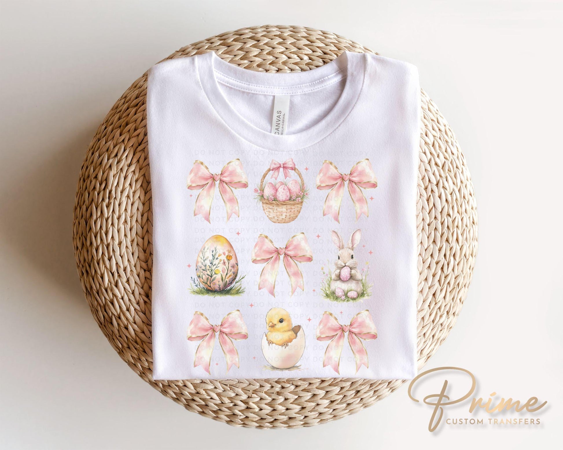 Easter DTF Transfer, Ready to Press, T-shirt Transfer, Heat Transfer, Direct to Film, Floral, Happy Easter Bunny Bow Egg, Coquette Pink Bow