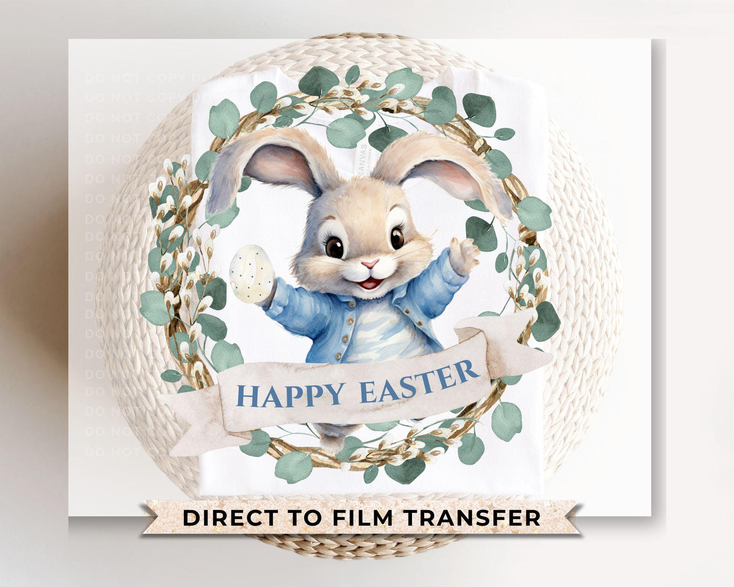 Easter DTF Transfer, Ready to Press, T-shirt Transfer, Heat Transfer, Direct to Film, Floral, Rabbit, Matching, Bunny Happy Easter Wreath