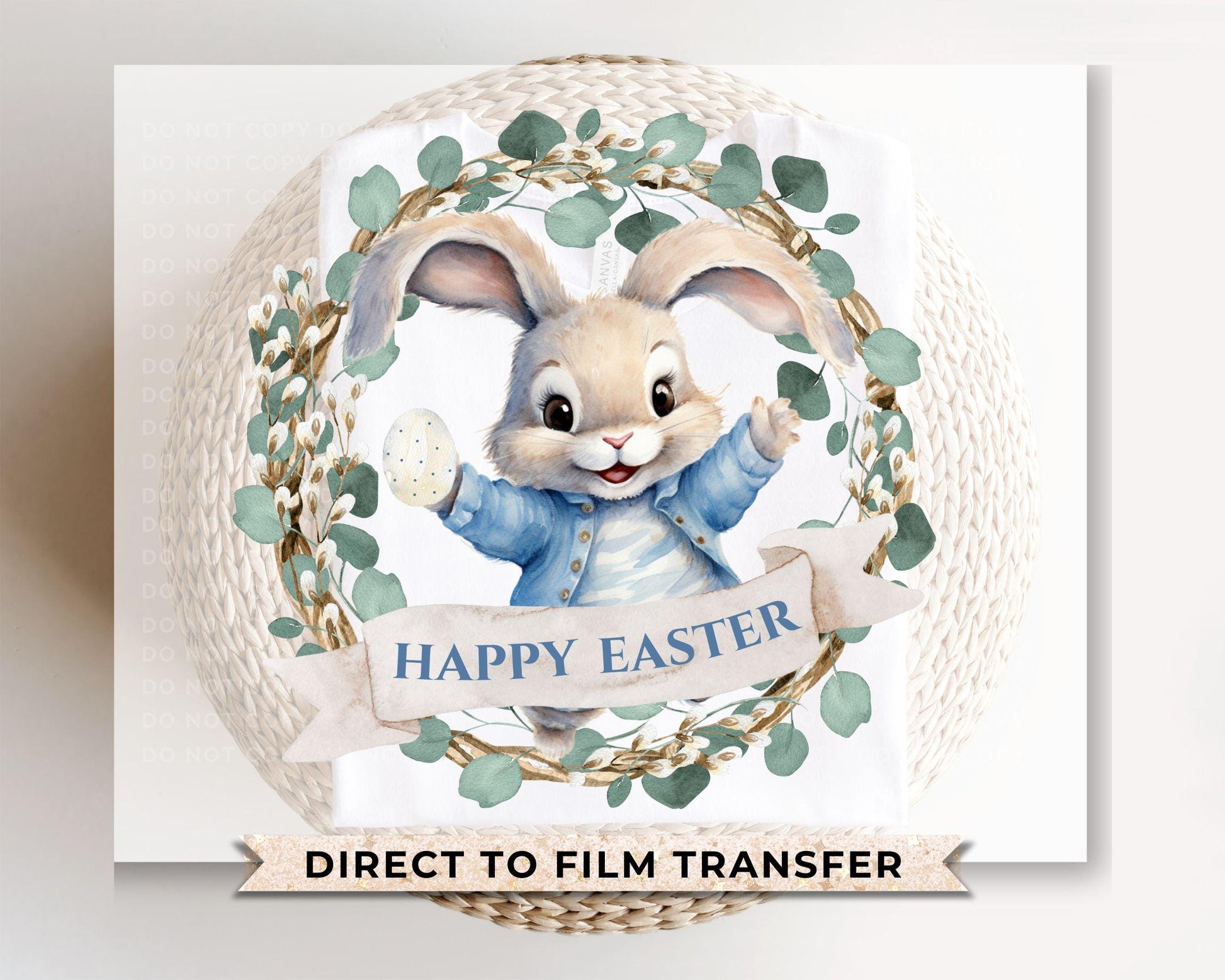 Easter DTF Transfer, Ready to Press, T-shirt Transfer, Heat Transfer, Direct to Film, Floral, Rabbit, Matching, Bunny Happy Easter Wreath