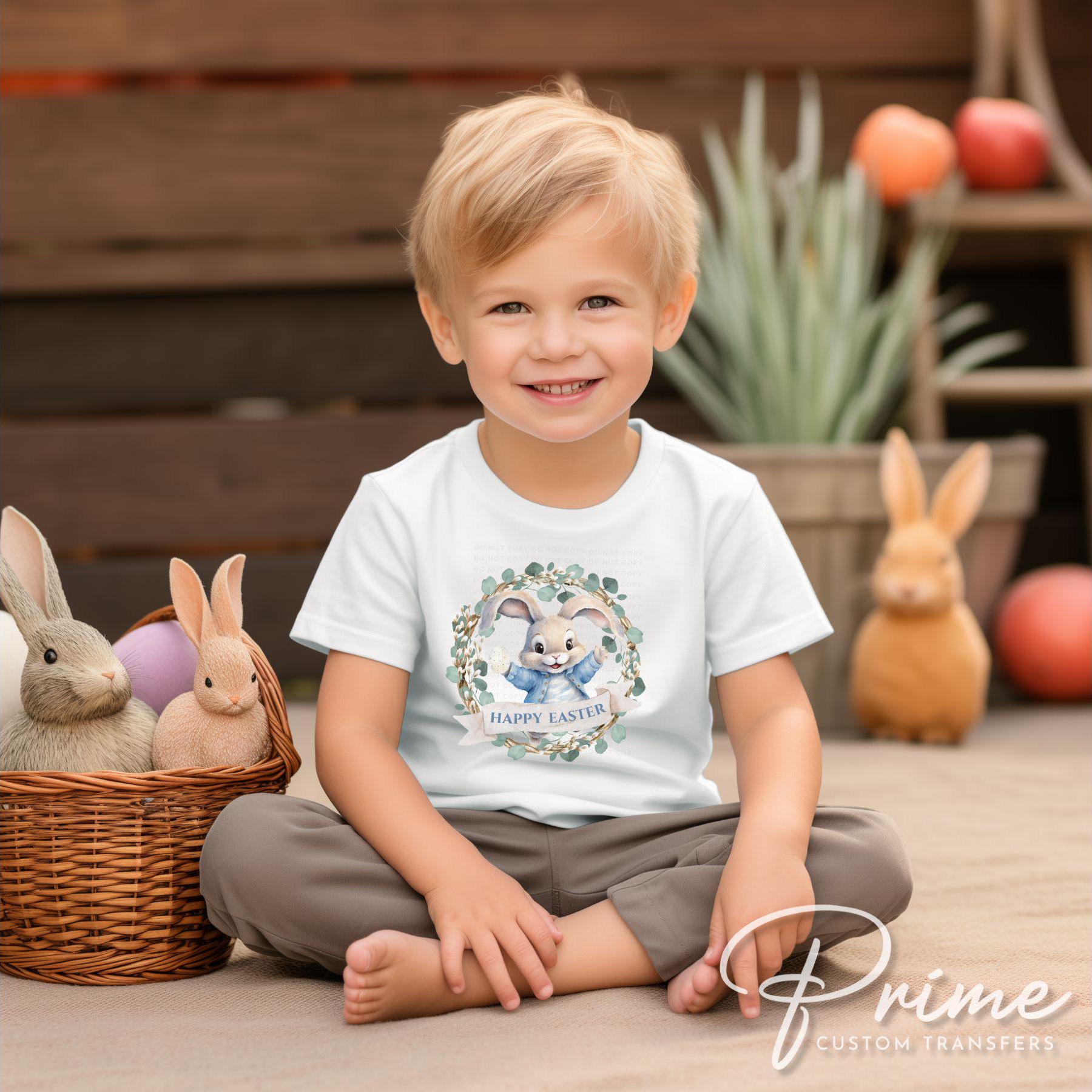 Easter DTF Transfer, Ready to Press, T-shirt Transfer, Heat Transfer, Direct to Film, Floral, Rabbit, Matching, Bunny Happy Easter Wreath