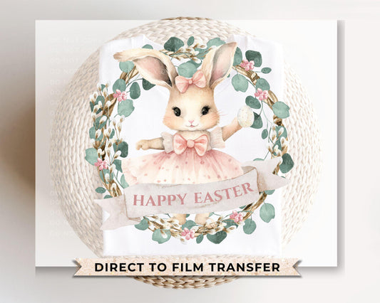 Easter DTF Transfer, Ready to Press, T-shirt Transfer, Heat Transfer, Direct to Film, Floral, Rabbit, Girl Shirt, Bunny Happy Easter Wreath