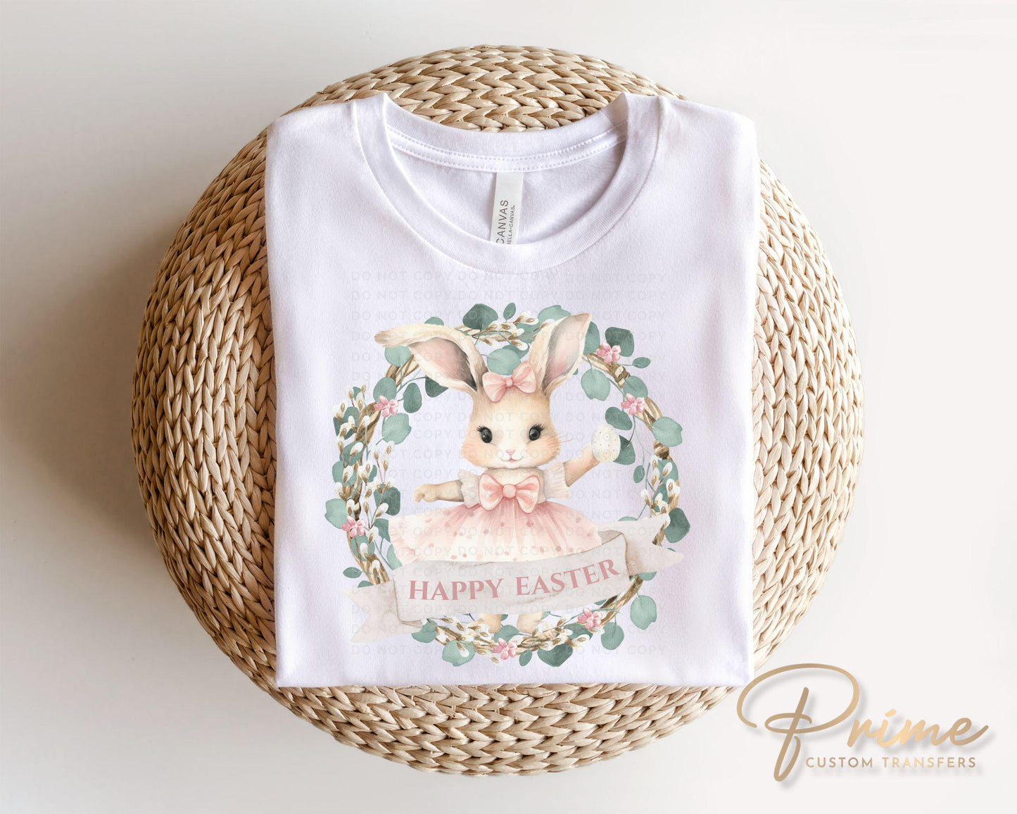 Easter DTF Transfer, Ready to Press, T-shirt Transfer, Heat Transfer, Direct to Film, Floral, Rabbit, Girl Shirt, Bunny Happy Easter Wreath