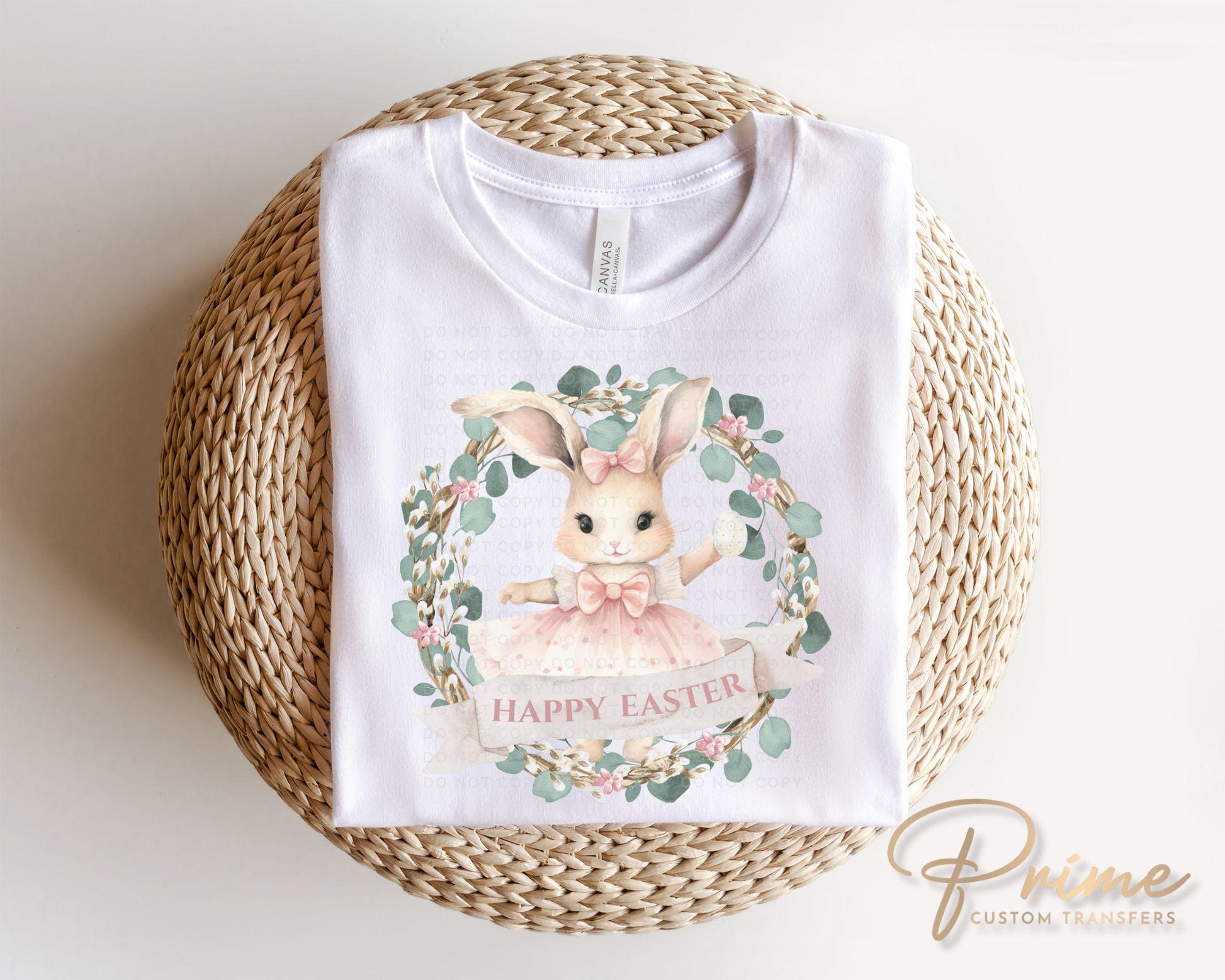 Easter DTF Transfer, Ready to Press, T-shirt Transfer, Heat Transfer, Direct to Film, Floral, Rabbit, Girl Shirt, Bunny Happy Easter Wreath