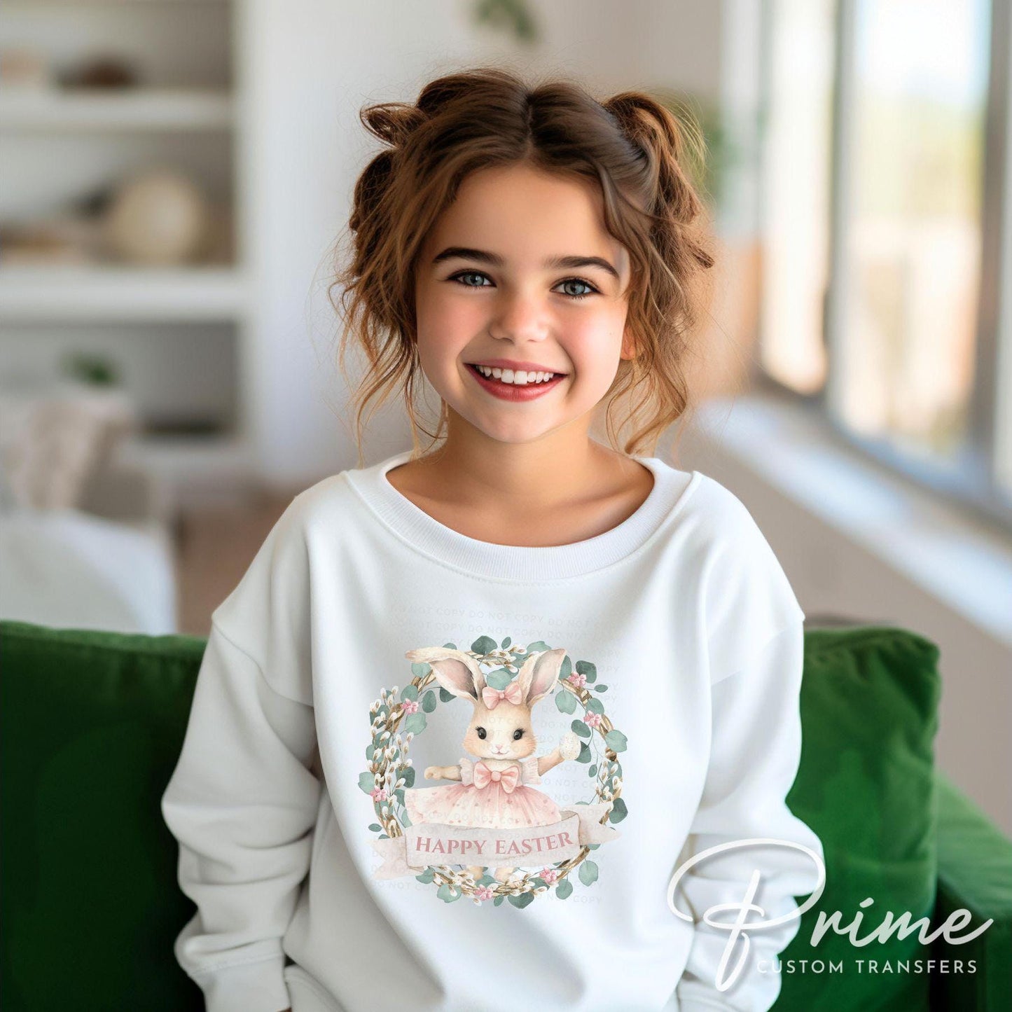 Easter DTF Transfer, Ready to Press, T-shirt Transfer, Heat Transfer, Direct to Film, Floral, Rabbit, Girl Shirt, Bunny Happy Easter Wreath