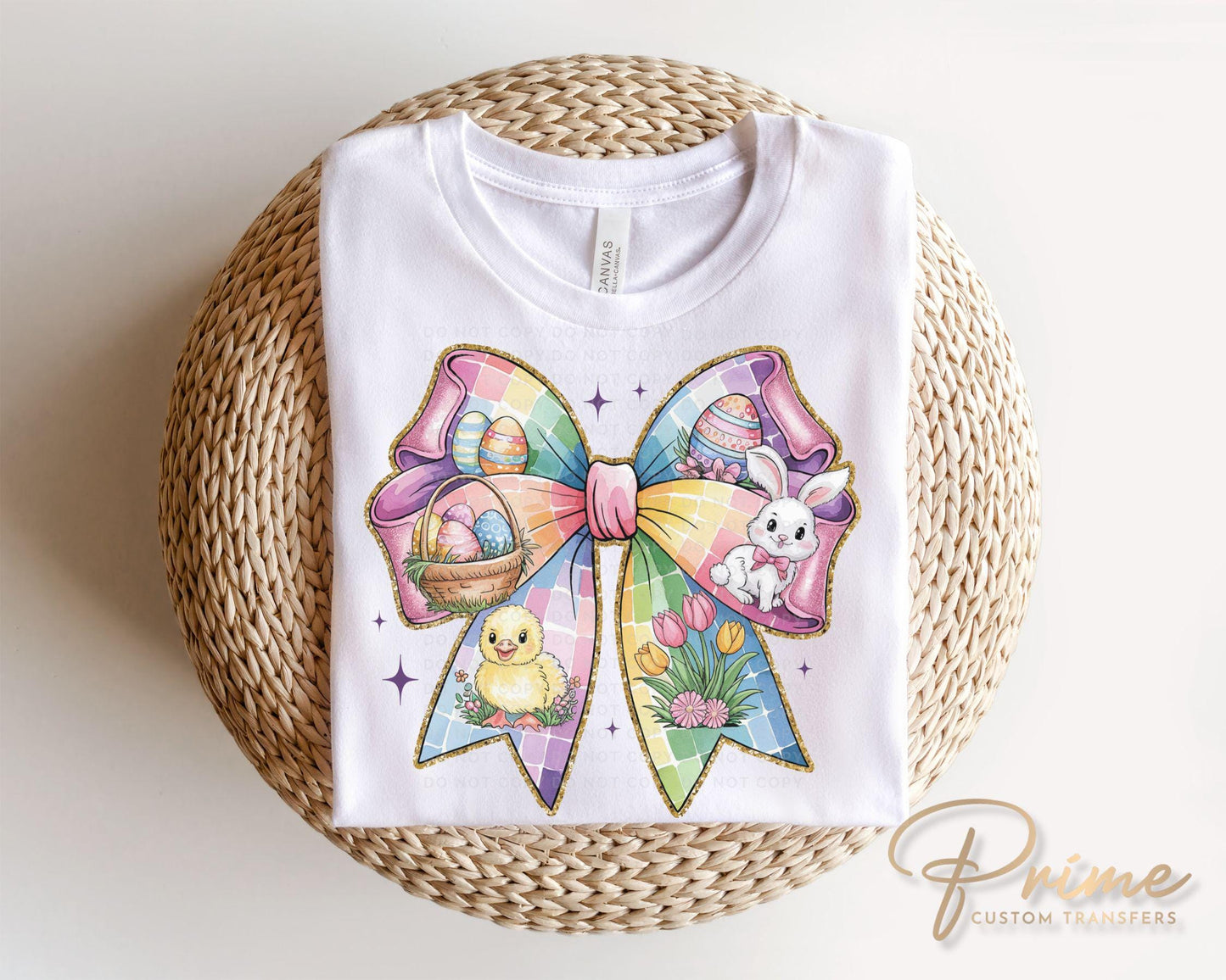 Easter DTF Transfers, Ready to Press, T-shirt Transfers, Heat Transfer, Direct to Film, Holiday, Floral, Spring, Easter Bunny Coquette Bow