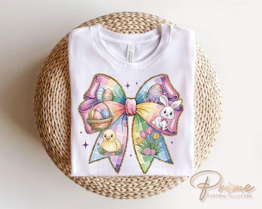 Easter DTF Transfers, Ready to Press, T-shirt Transfers, Heat Transfer, Direct to Film, Holiday, Floral, Spring, Easter Bunny Coquette Bow