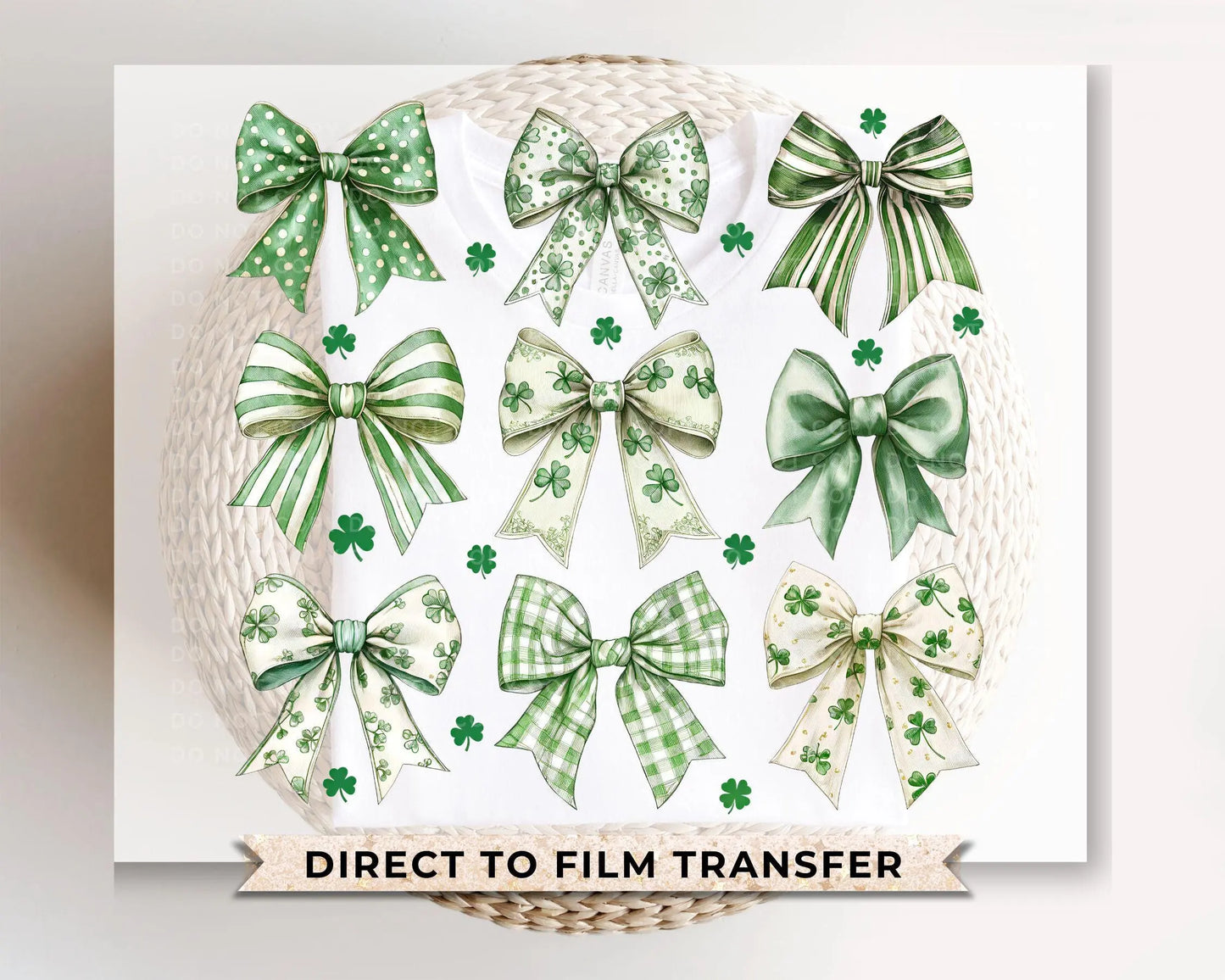 St. Patrick's Day DTF Transfer, Ready to Press, T-shirt Transfer, Heat Transfer, Direct to Film, Lucky Shamrock, Trendy Coquette Clover Bows