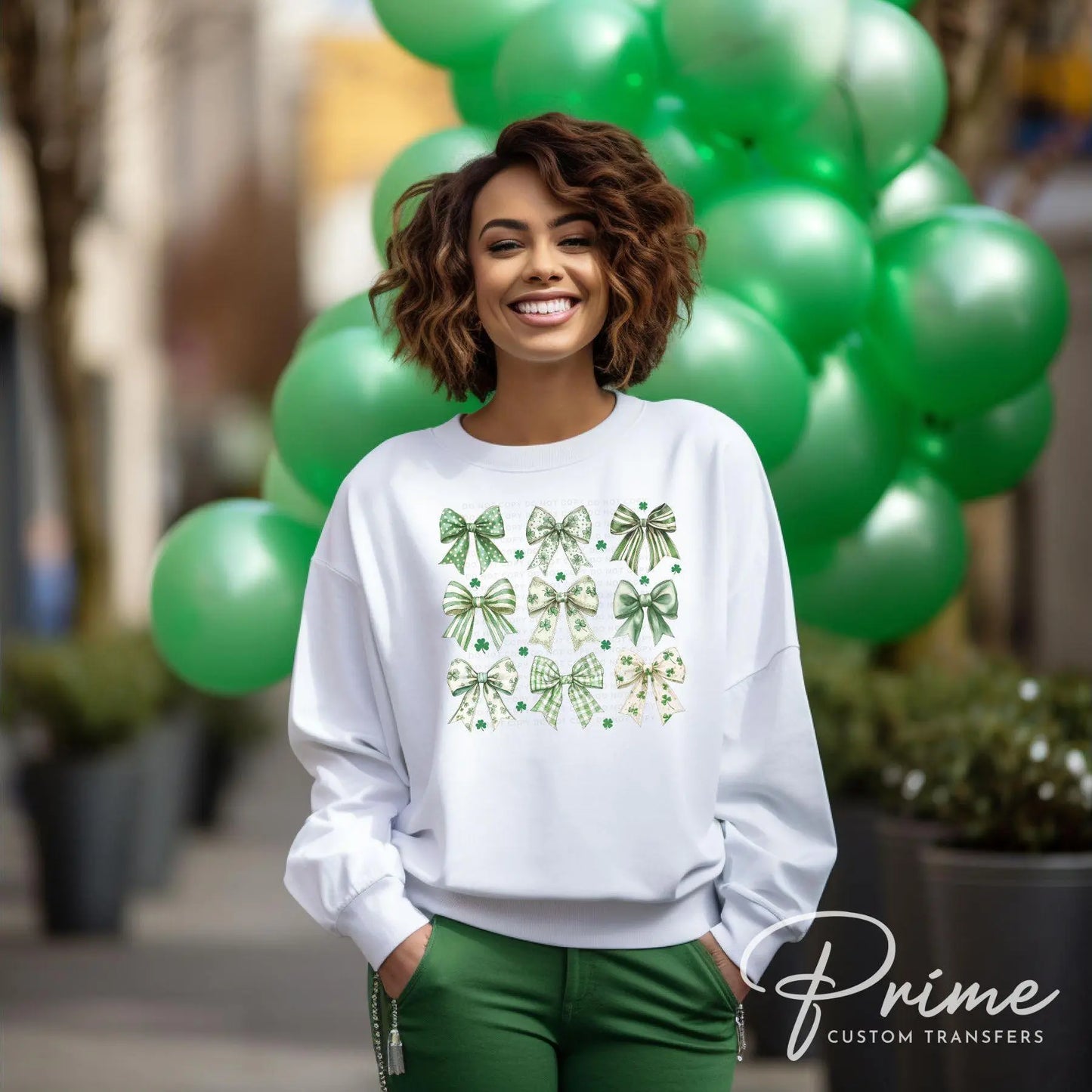 St. Patrick's Day DTF Transfer, Ready to Press, T-shirt Transfer, Heat Transfer, Direct to Film, Lucky Shamrock, Trendy Coquette Clover Bows
