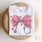 Valentine's Day DTF Transfer, Ready to Press, T-shirt Transfer, Heat Transfer, Direct to Film, CNA, Nurse, Coquette Pink Stethoscope Bow