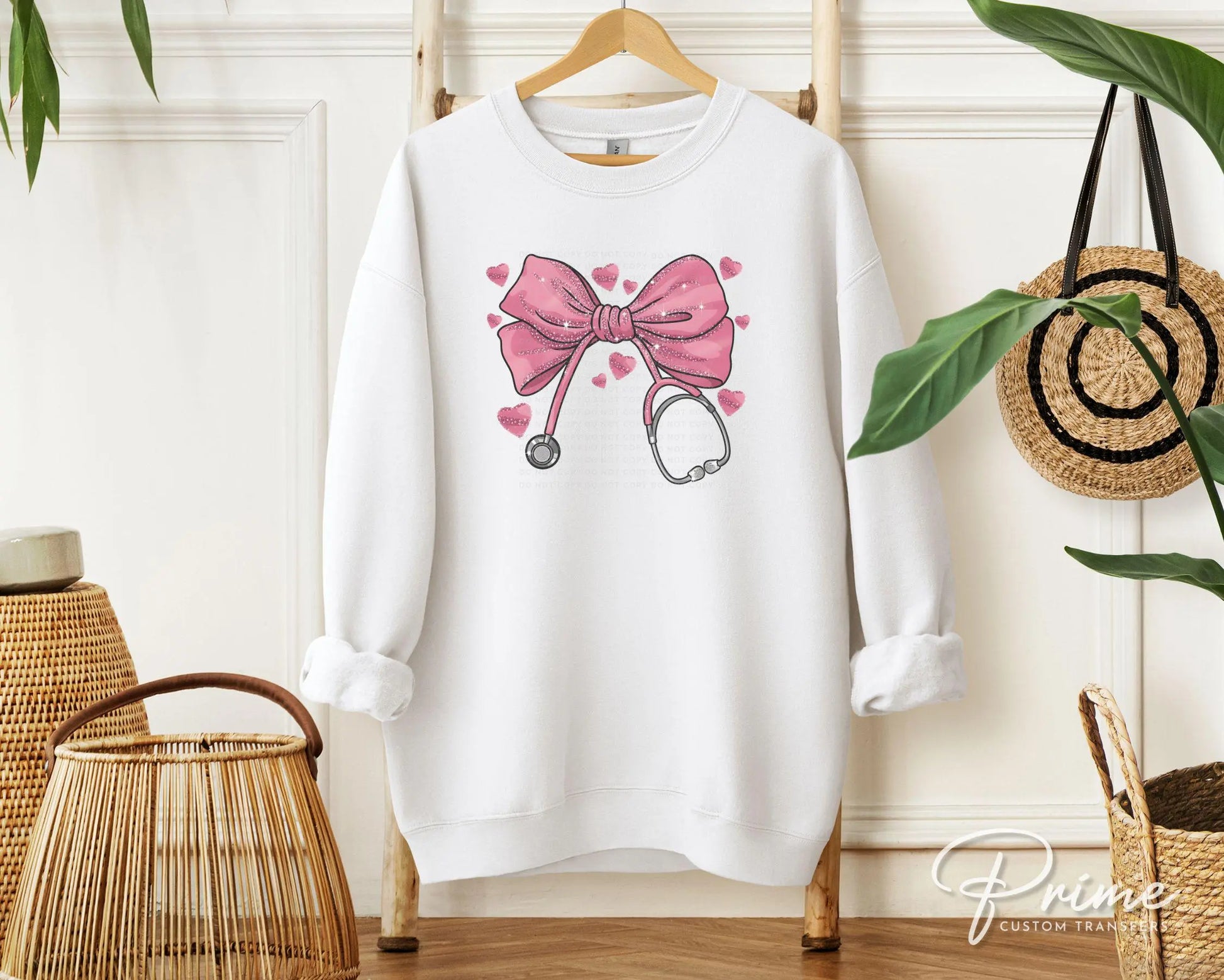 Valentine's Day DTF Transfer, Ready to Press, T-shirt Transfer, Heat Transfer, Direct to Film, CNA, Nurse, Coquette Pink Stethoscope Bow