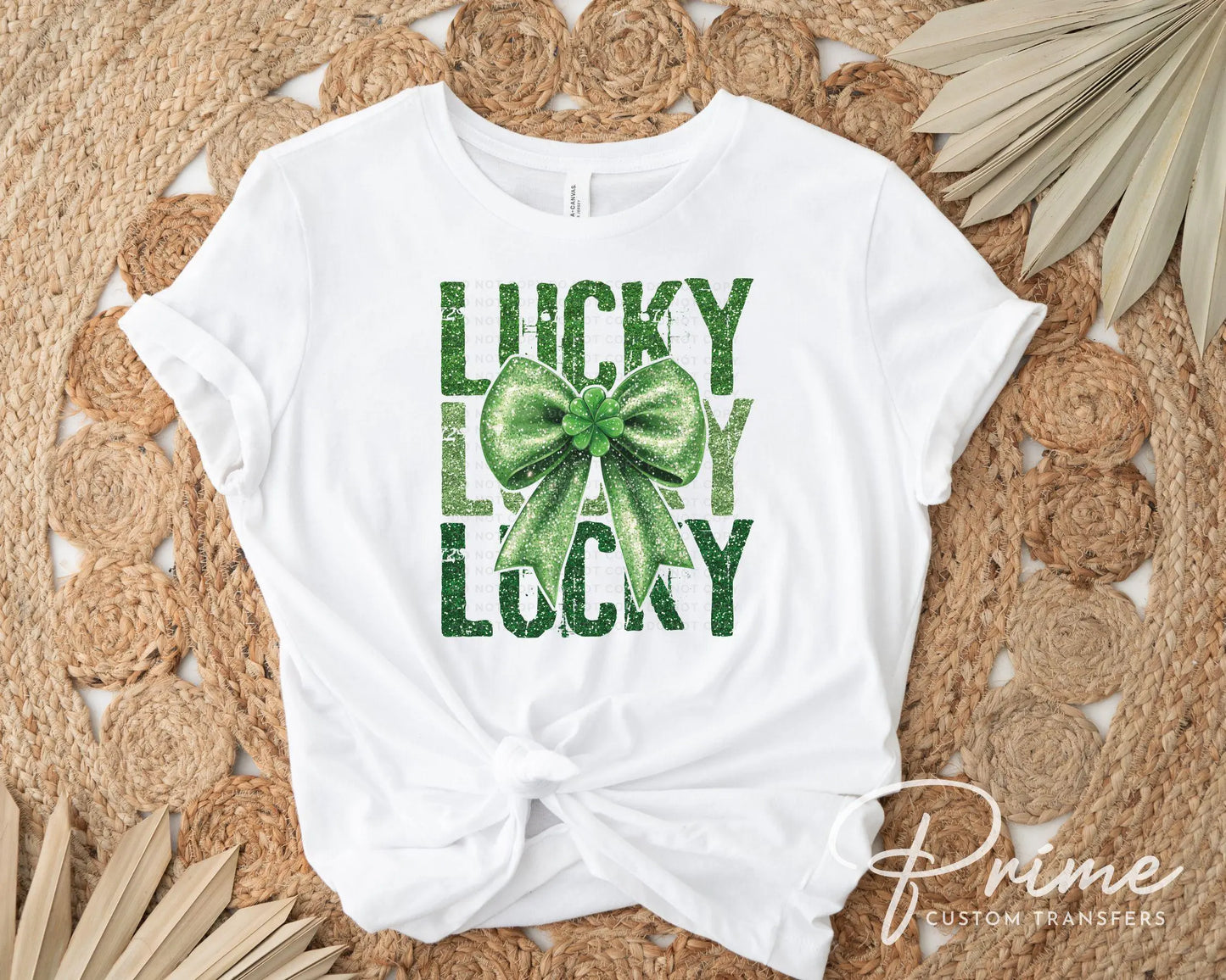 St. Patrick's Day DTF Transfer, Ready to Press, T-shirt Transfer, Heat Transfer, Direct to Film, Cute Shamrock, Coquette FAUX Glitter Lucky