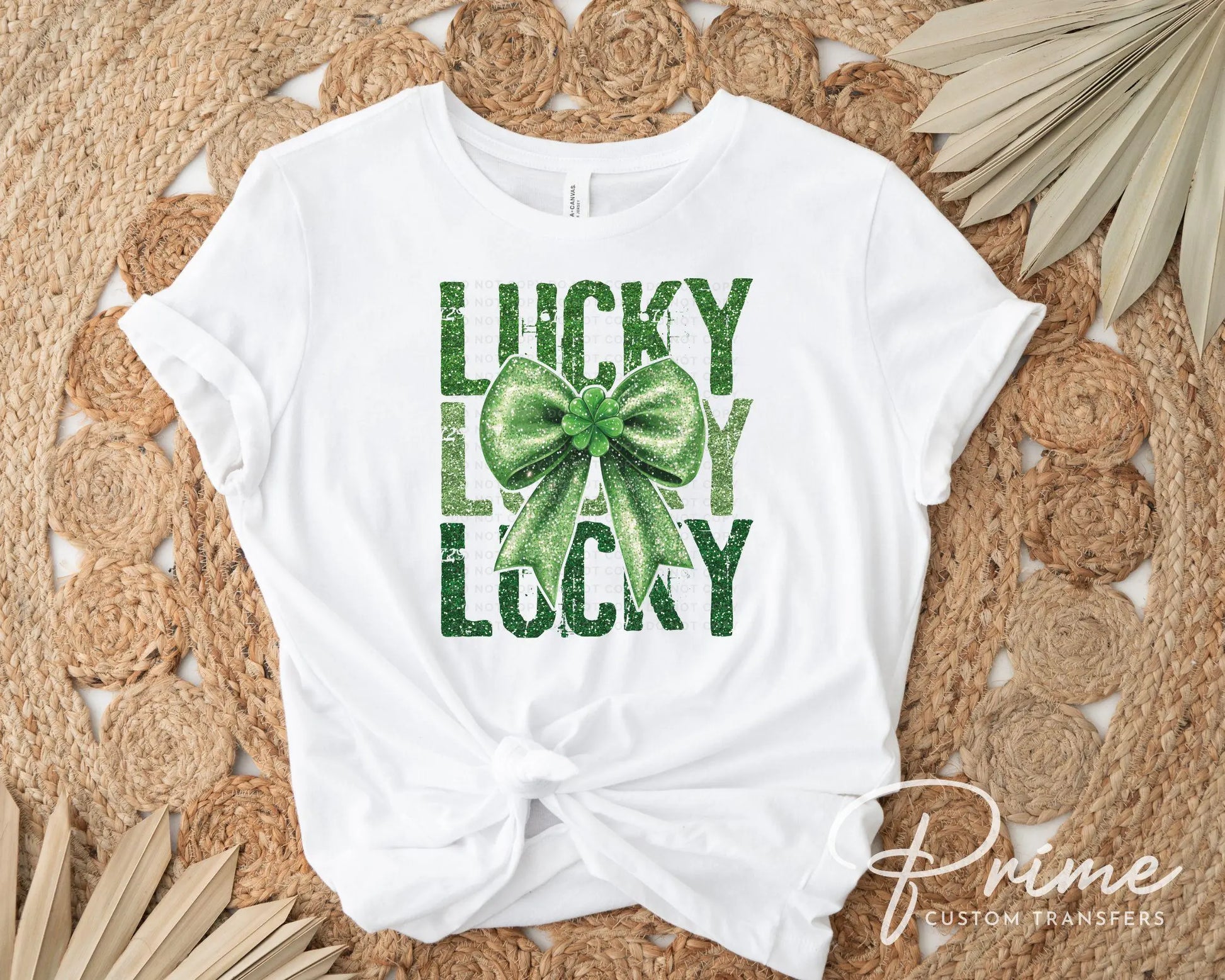 St. Patrick's Day DTF Transfer, Ready to Press, T-shirt Transfer, Heat Transfer, Direct to Film, Cute Shamrock, Coquette FAUX Glitter Lucky