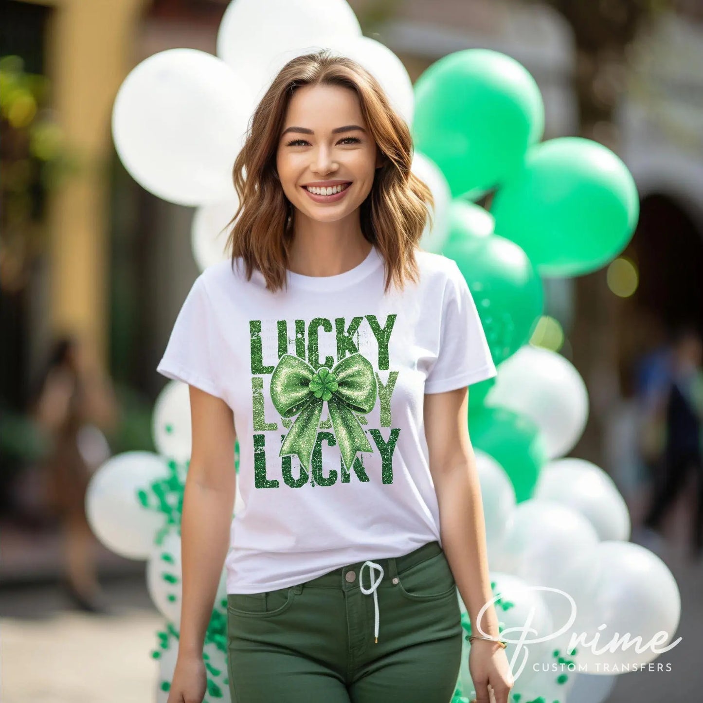 St. Patrick's Day DTF Transfer, Ready to Press, T-shirt Transfer, Heat Transfer, Direct to Film, Cute Shamrock, Coquette FAUX Glitter Lucky