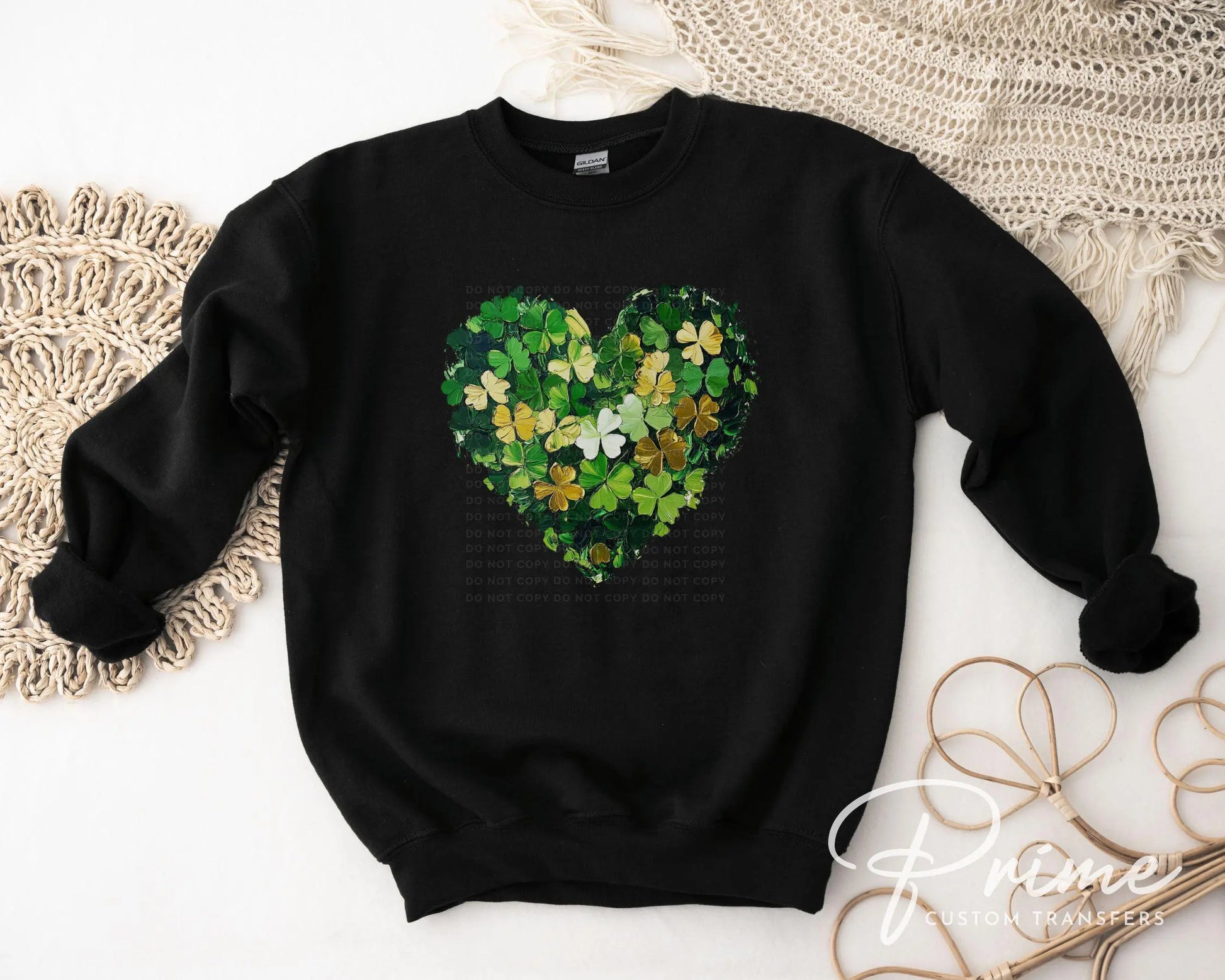 St. Patrick's Day DTF Transfer, Ready to Press, T-shirt Transfer, Heat Transfer, Direct to Film, Gold Clover, Brushstroke Shamrock Heart