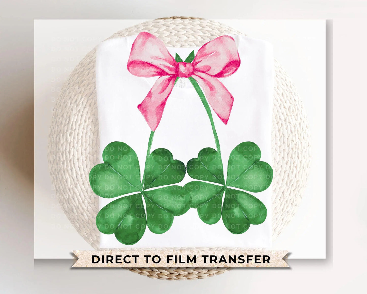 St. Patrick's Day DTF Transfer, Ready to Press, T-shirt Transfer, Heat Transfer, Direct to Film, St. Patties, Pink Bow, Coquette Shamrocks