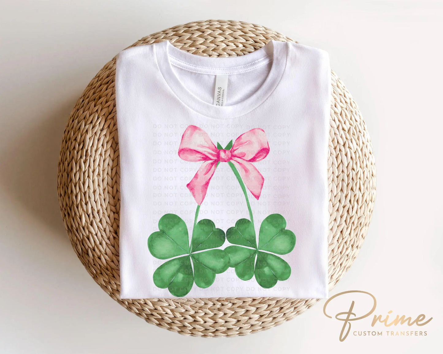 St. Patrick's Day DTF Transfer, Ready to Press, T-shirt Transfer, Heat Transfer, Direct to Film, St. Patties, Pink Bow, Coquette Shamrocks