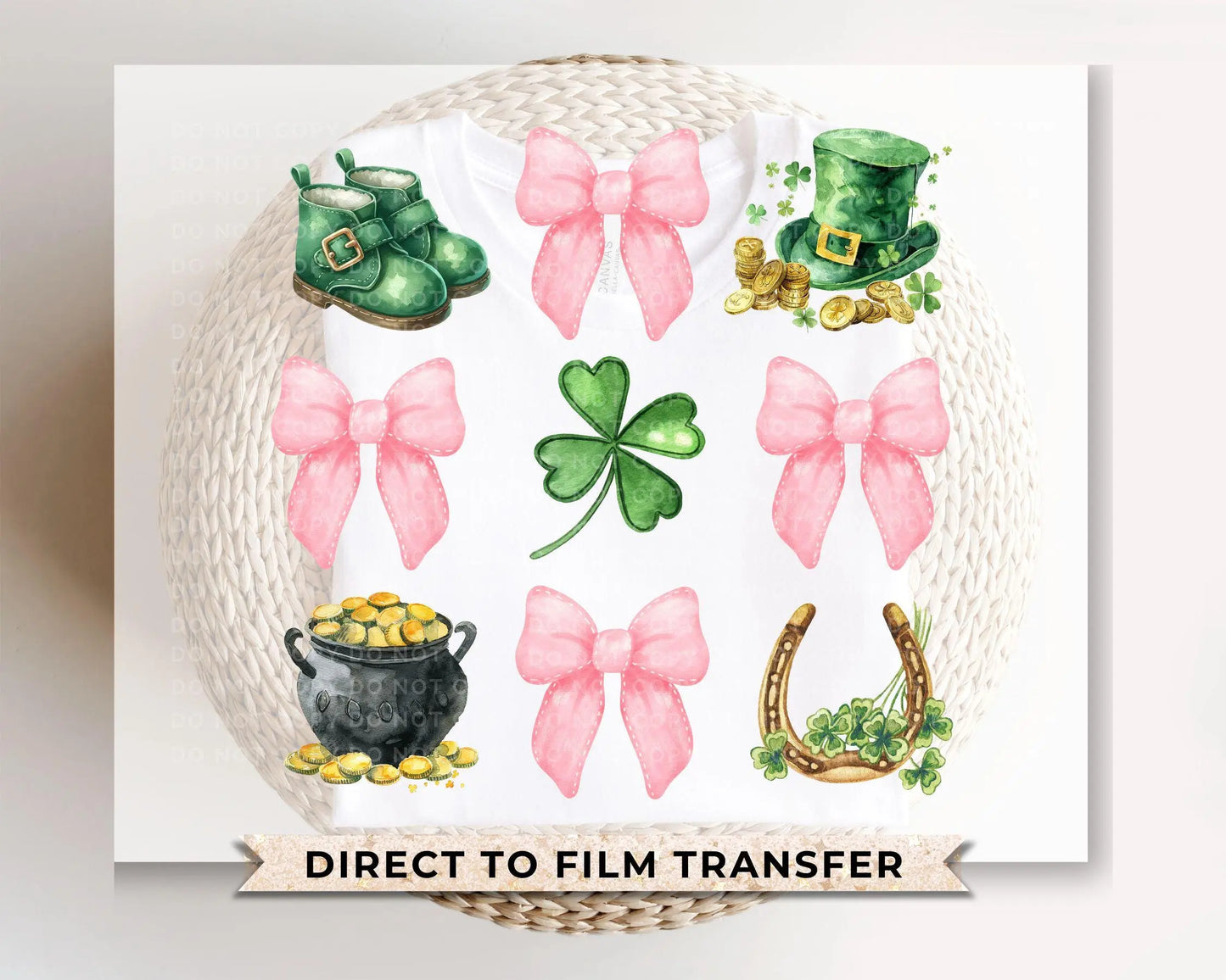 St. Patrick's Day DTF Transfer, Ready to Press, T-shirt Transfer, Heat Transfer, Direct to Film, Shamrock, Pink Bow, Coquette St Patties Day
